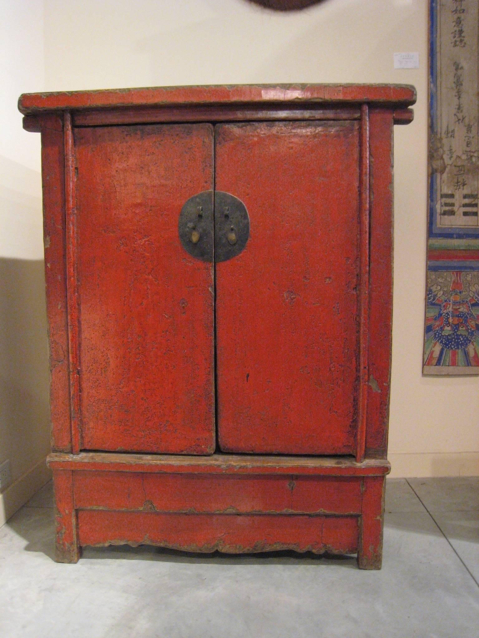 Elm Antique Red Lacquer Cabinet
