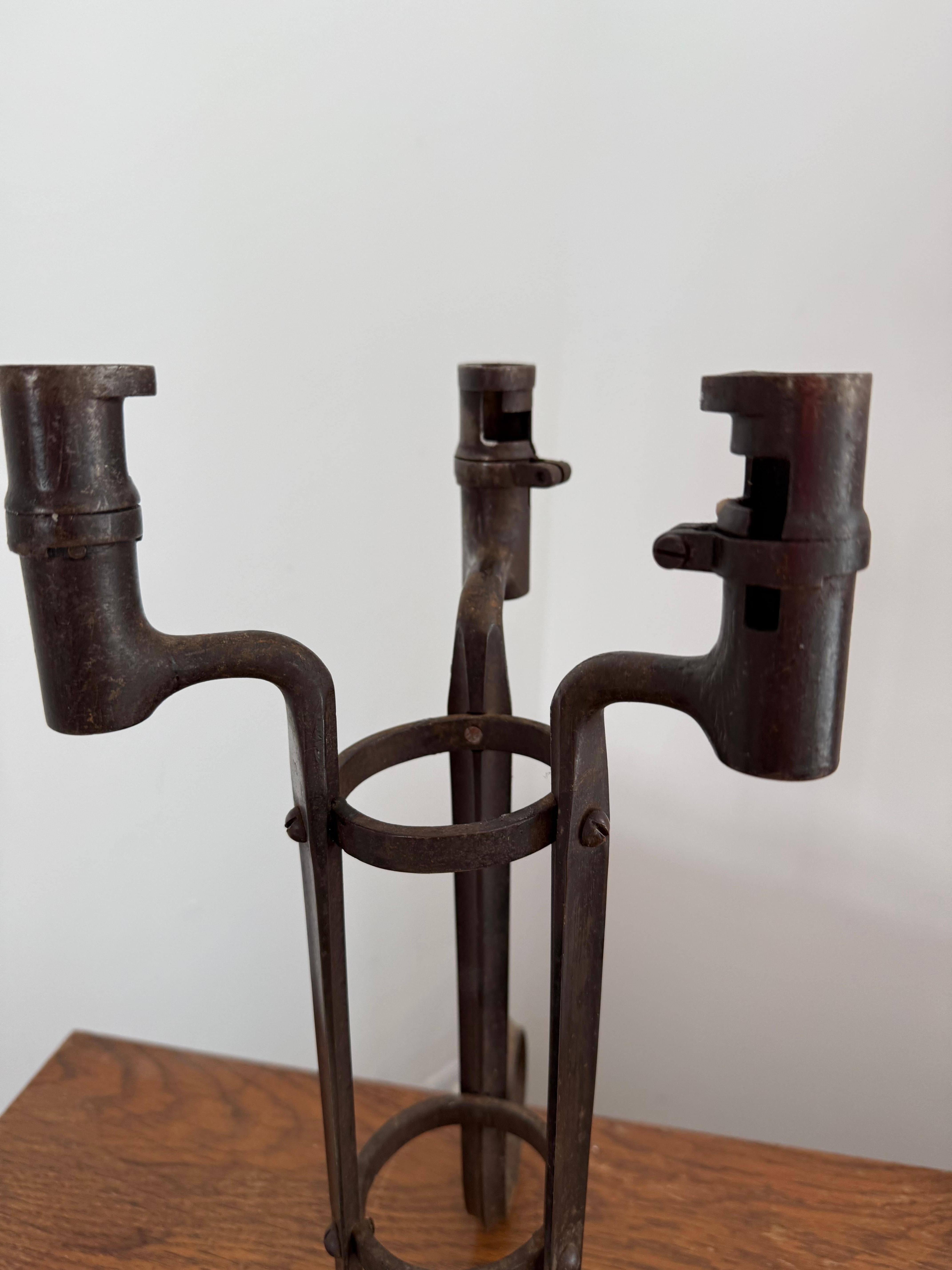Trench art candlesticks made from American bayonets In Good Condition For Sale In Budleigh Salterton, GB