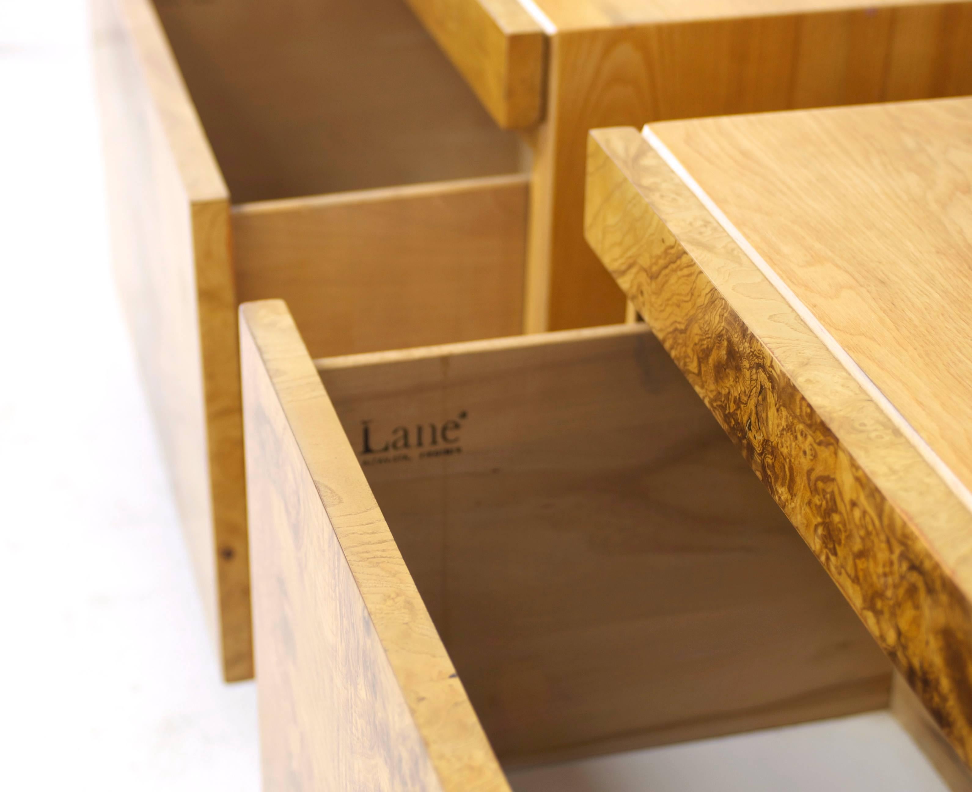 American Milo Baughman for Lane Burl Wood Nightstands