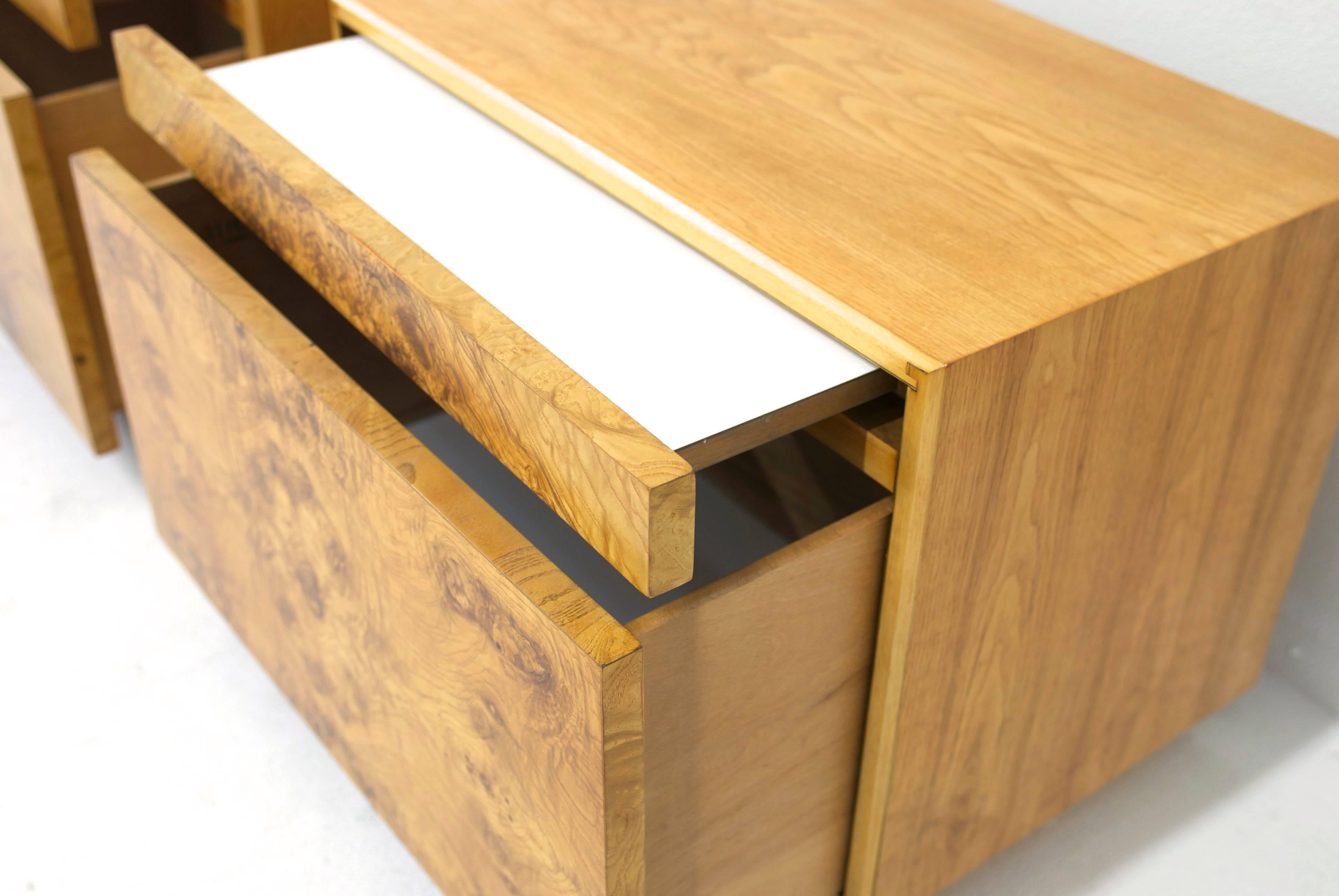 Milo Baughman for Lane Burl Wood Nightstands 1