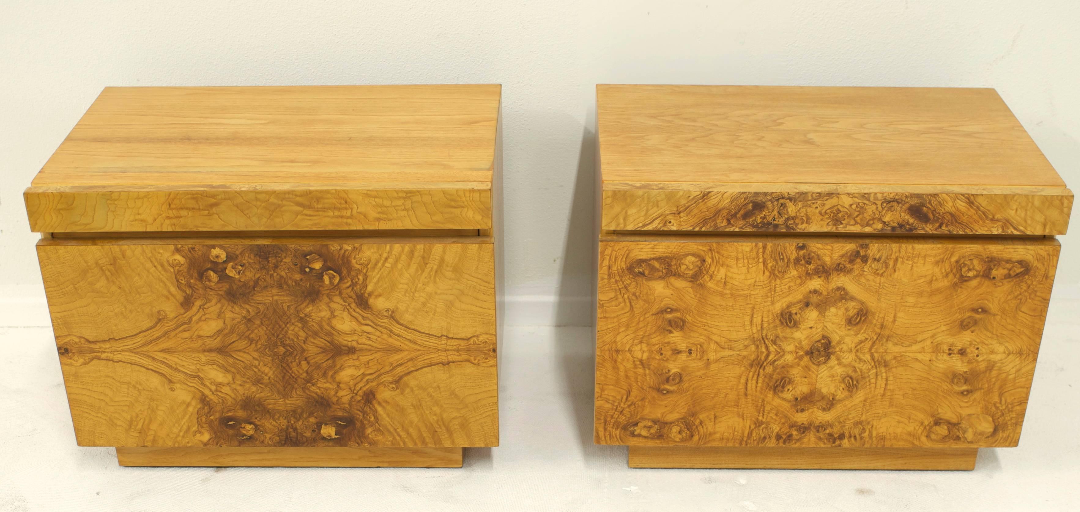 Mid-Century Modern Milo Baughman for Lane Burl Wood Nightstands