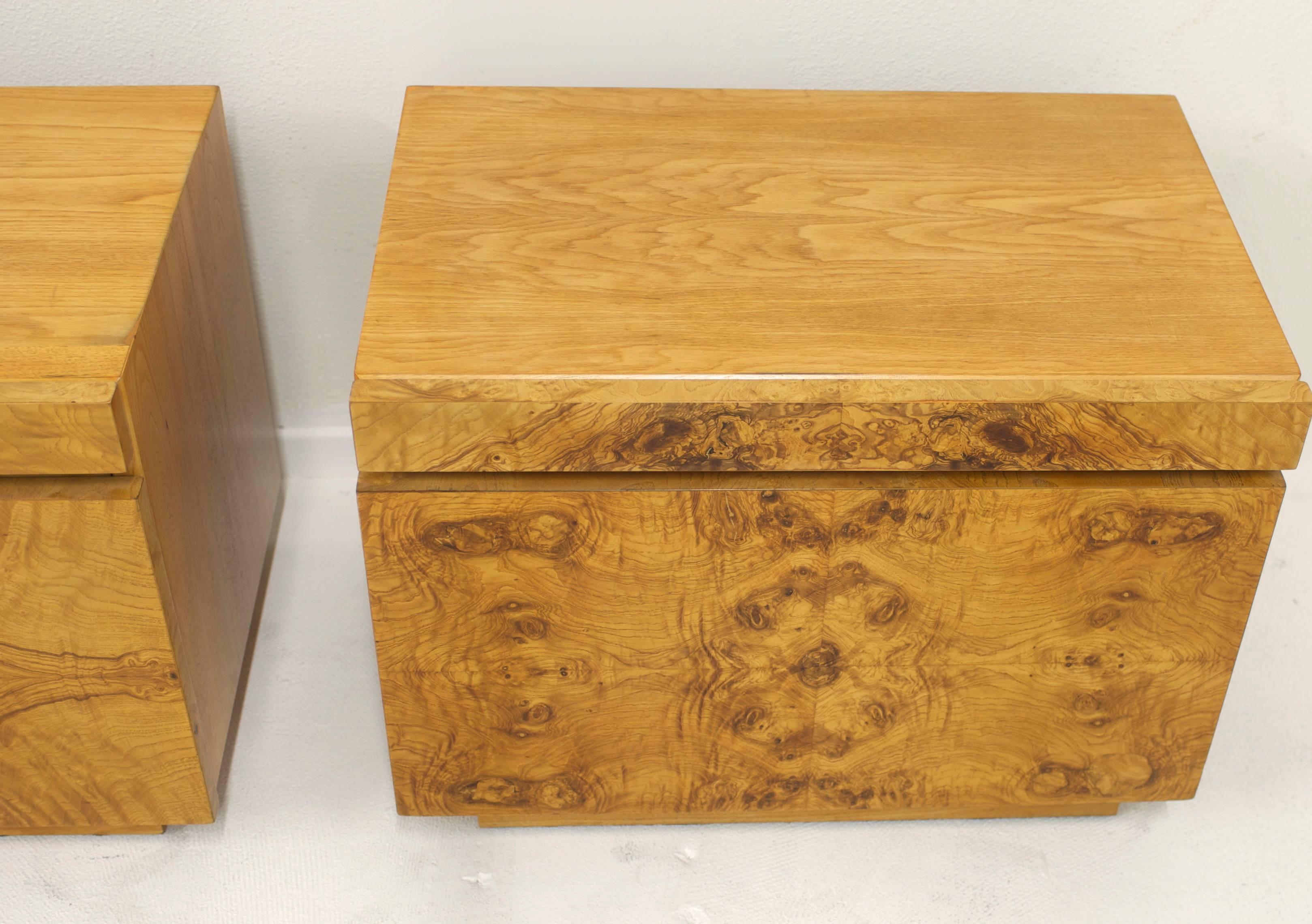 Milo Baughman for Lane Burl Wood Nightstands 3