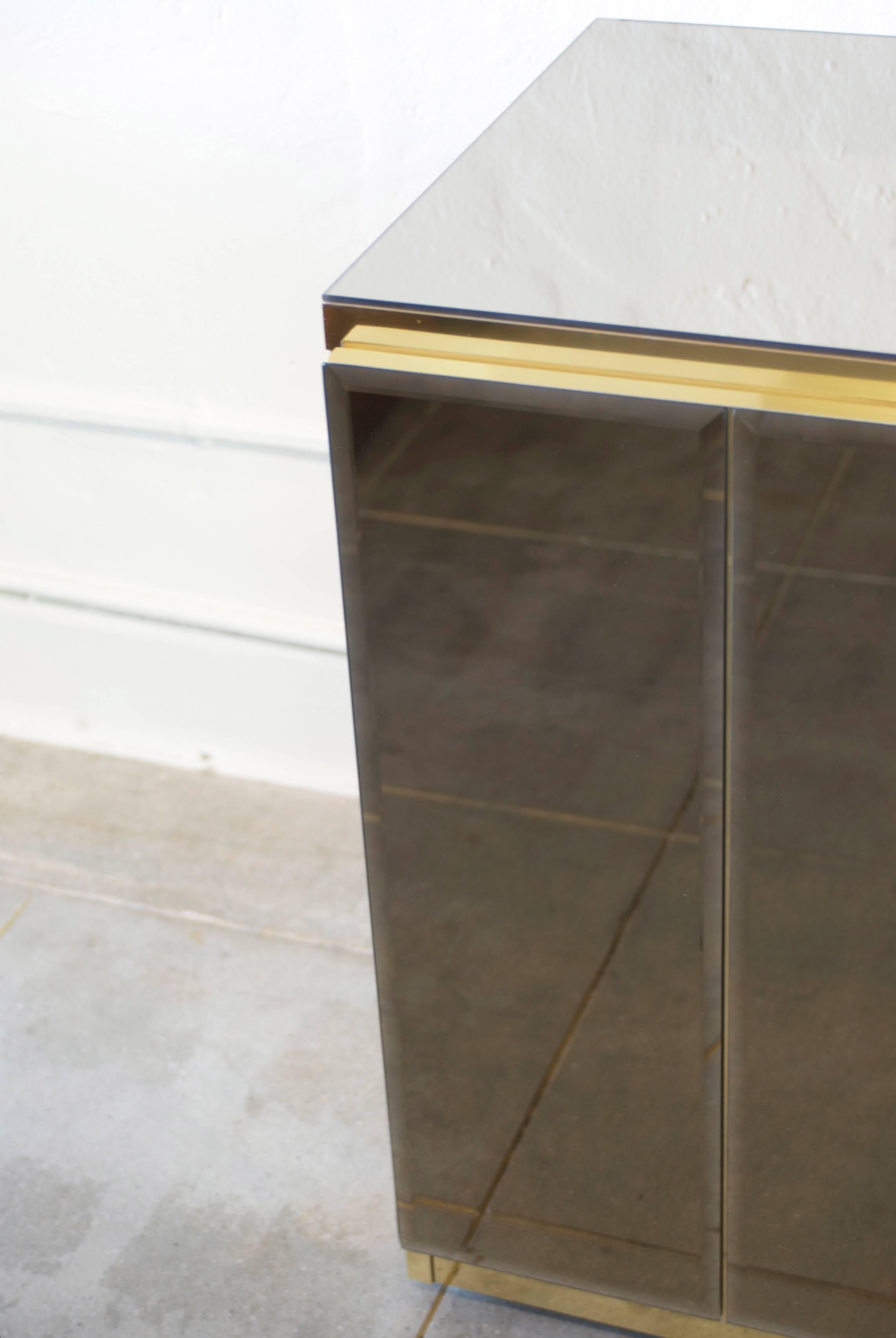 Ello Bronze Mirror and Brass Sideboard or Cabinet In Excellent Condition In Palm Springs, CA