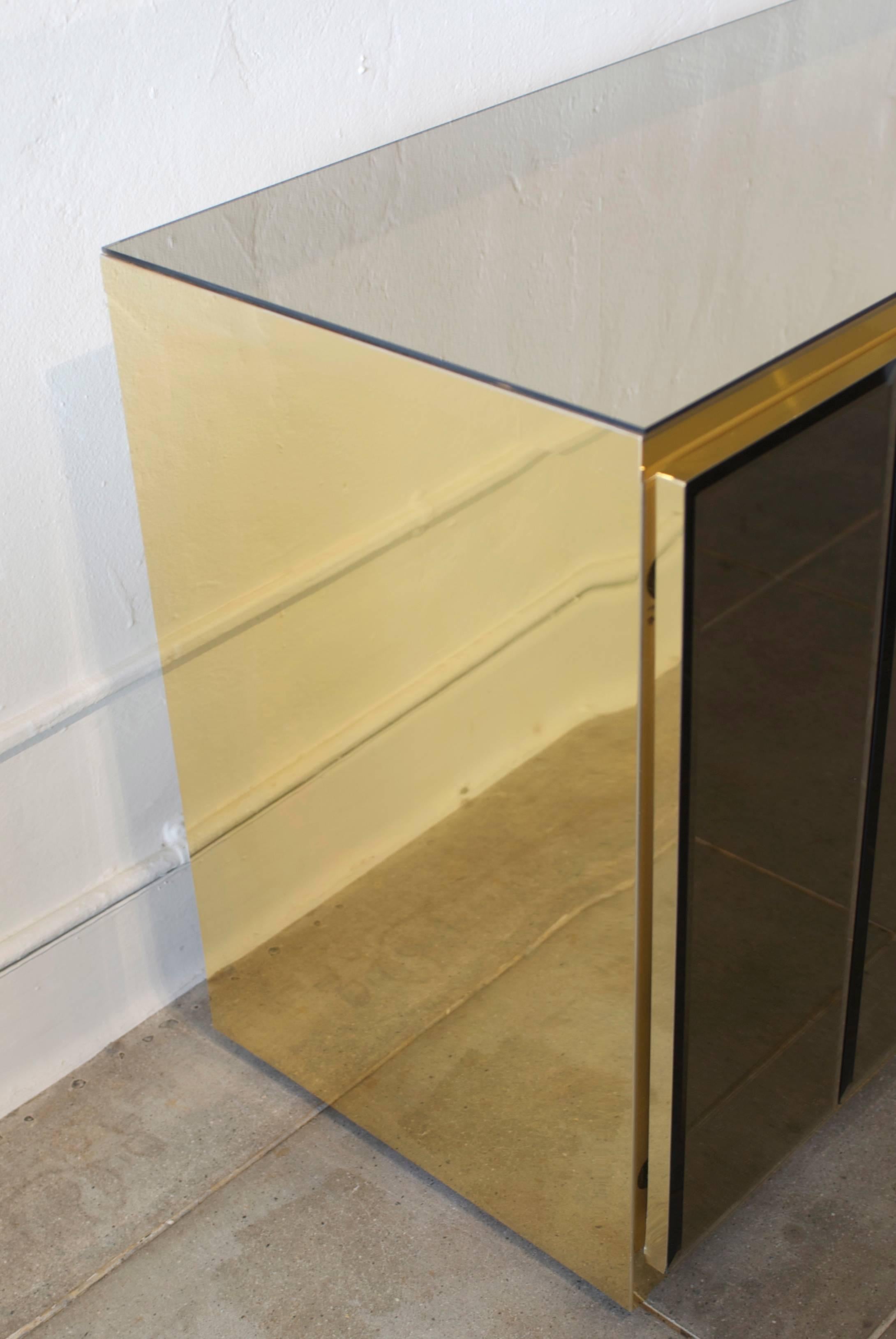 Mid-Century Modern Ello Bronze Mirror and Brass Sideboard or Cabinet