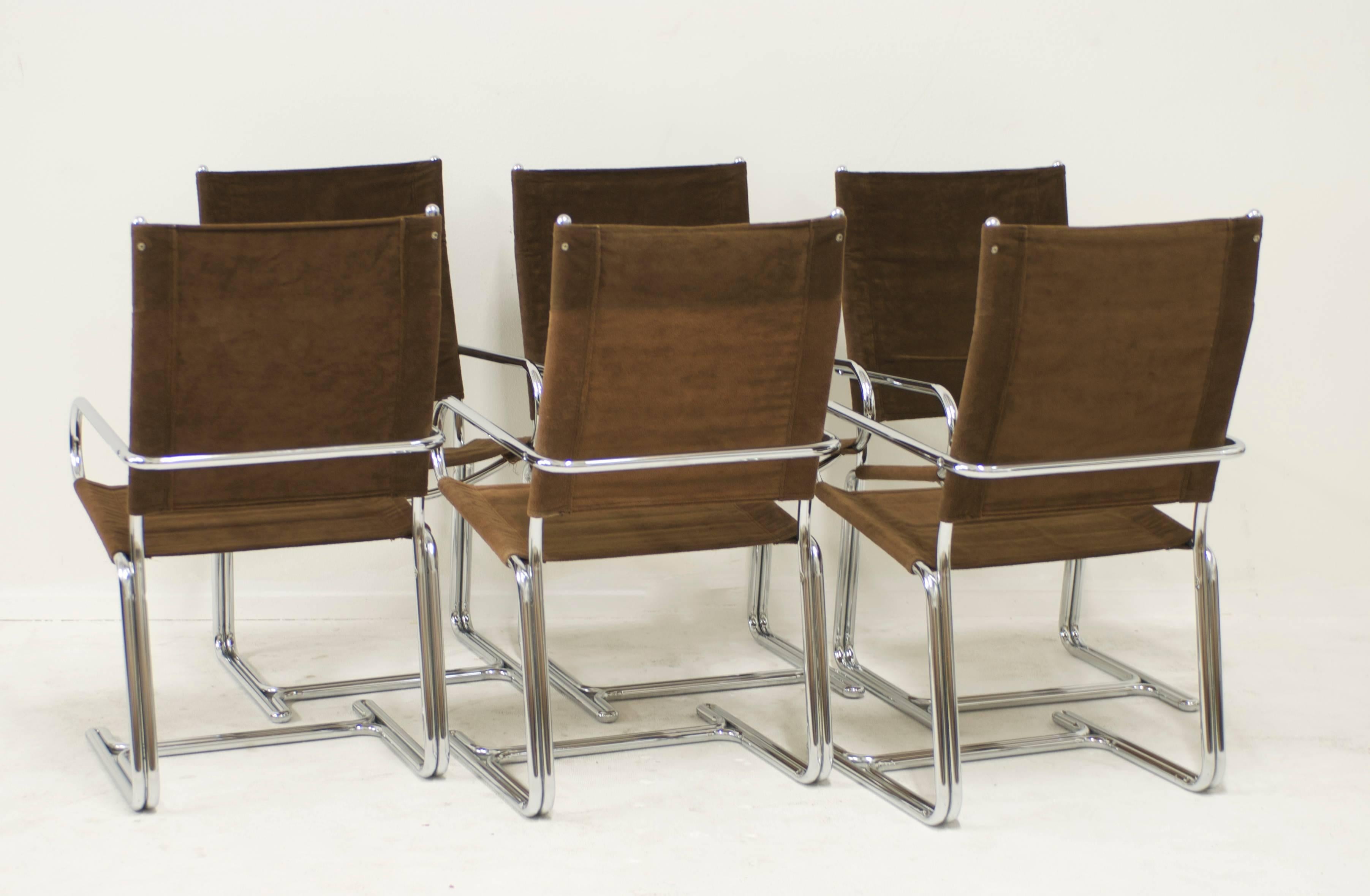 Set of Six Italian Chrome Dining Chairs in the Style of Gastone Rinaldi In Good Condition For Sale In Palm Springs, CA