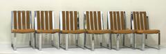 Rare Set of Six Flat Bar and Leather Milo Baughman Dining Chairs