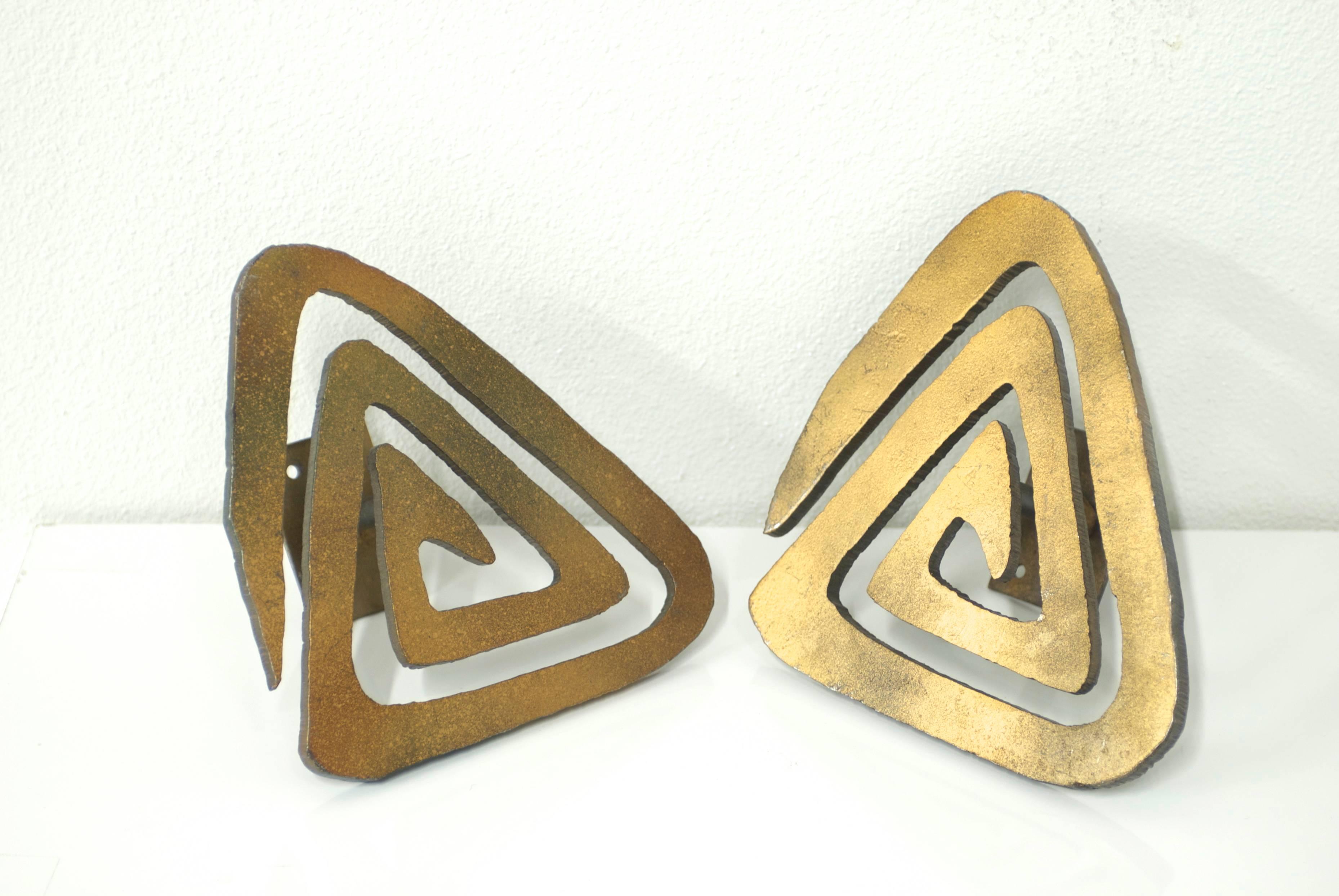 Metal Pair of Brutalist Bronze Toned Architectural Door Pulls