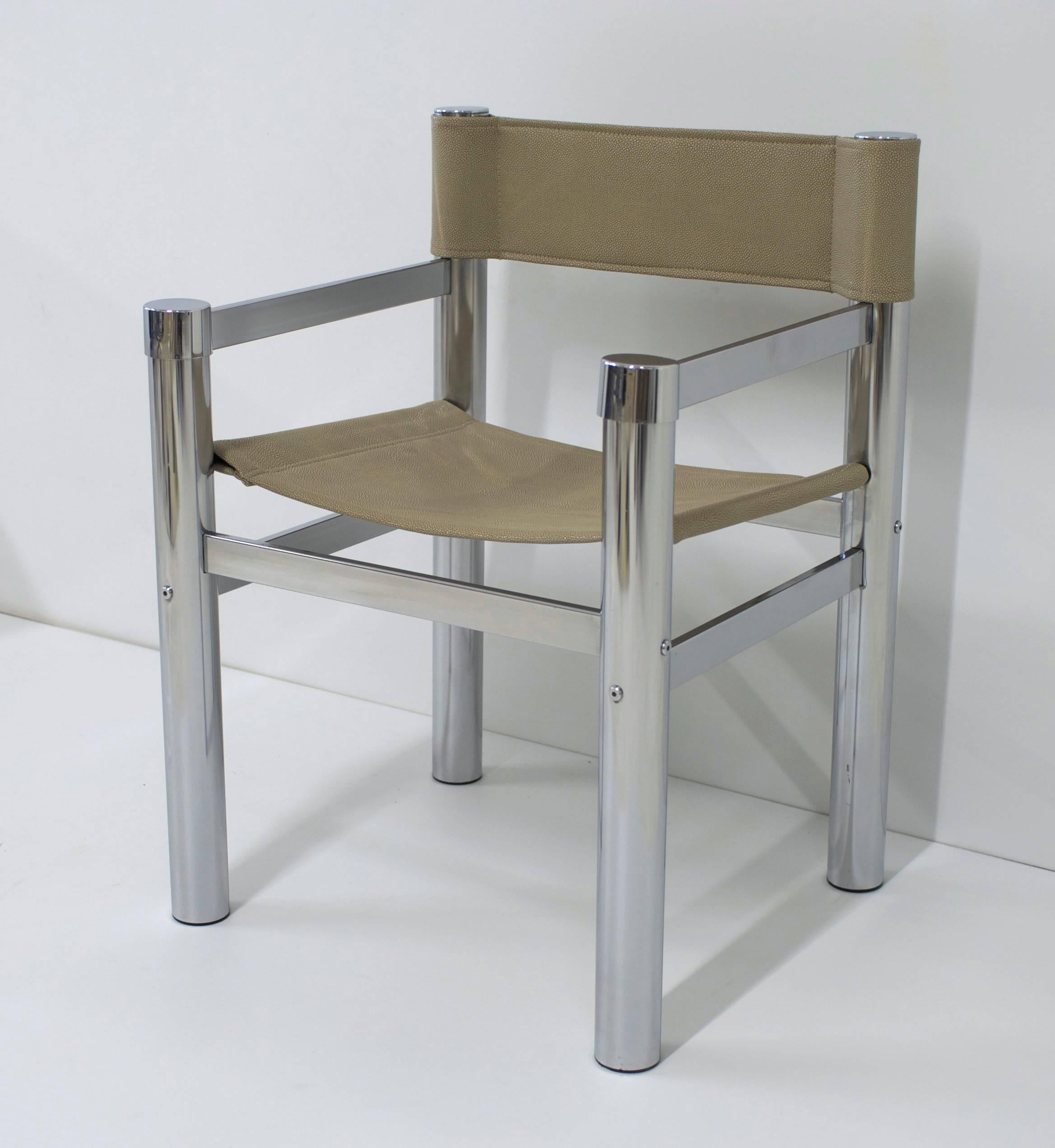 Post-Modern Set of Four 1970s Chrome Sling Dining Chairs