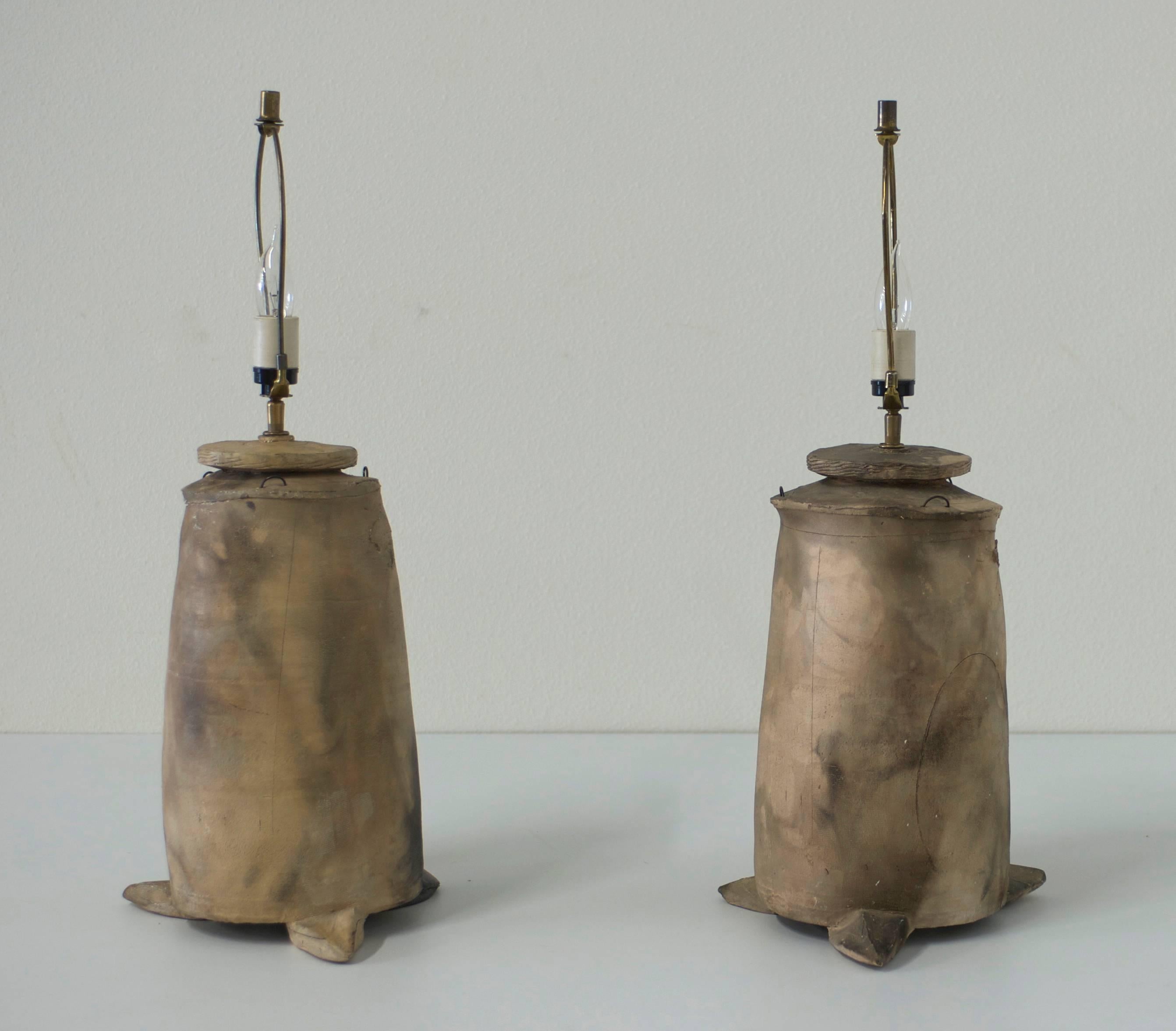 Mid-Century Modern Pair of Raku Style Studio Pottery Ceramic Lamps
