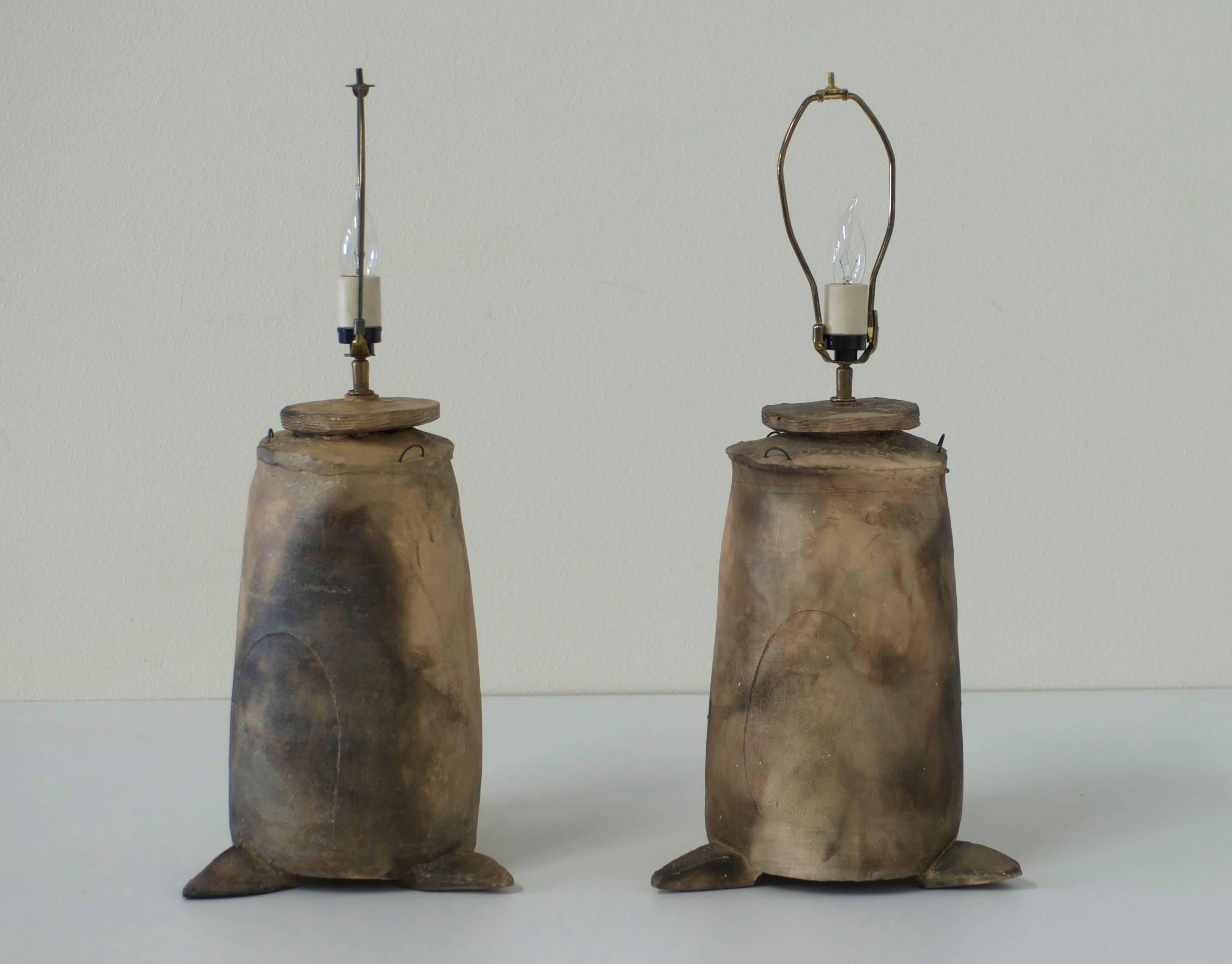 American Pair of Raku Style Studio Pottery Ceramic Lamps