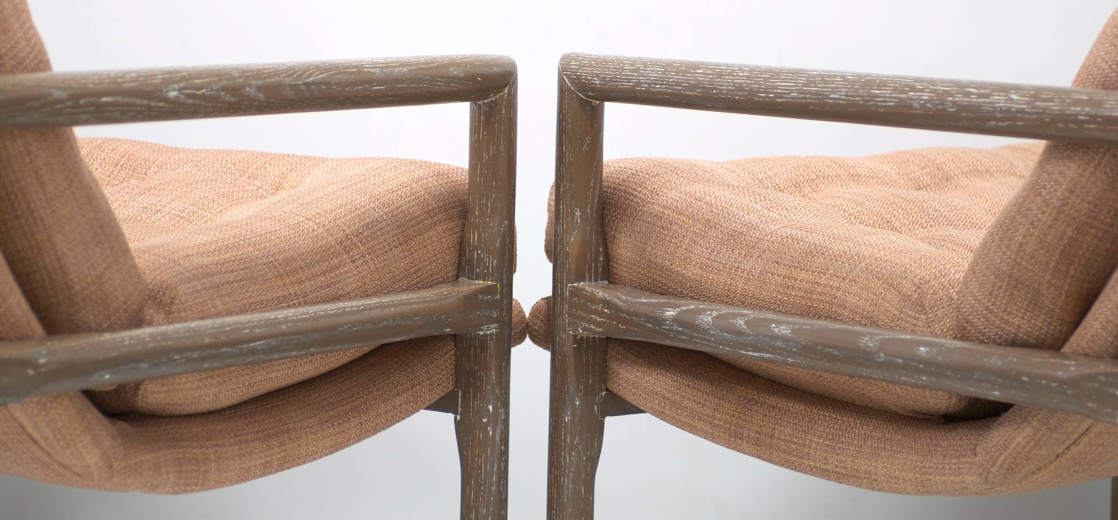 Pair of Milo Baughman Grey Cerused Oak Scoop Cube Lounge Chairs 4