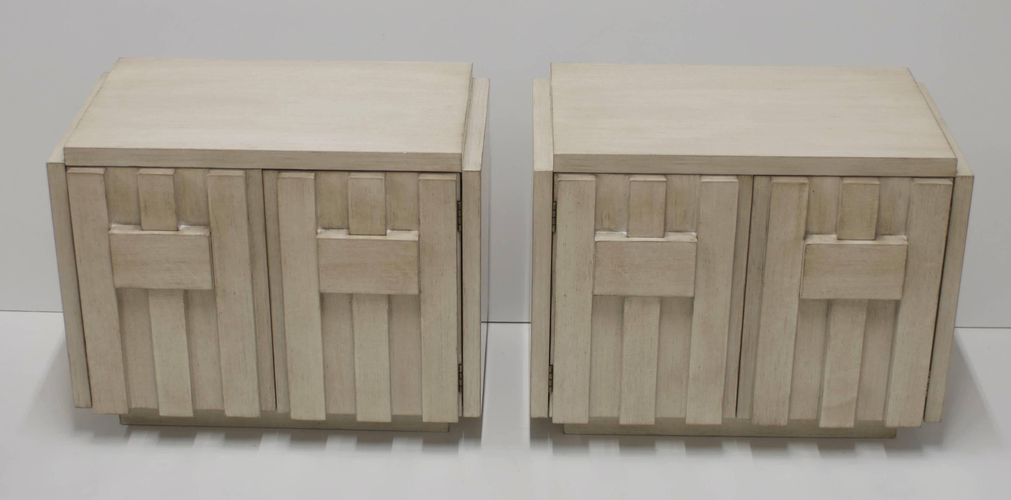 North American Pair of Lane Brutalist Nightstands in Driftwood Finish