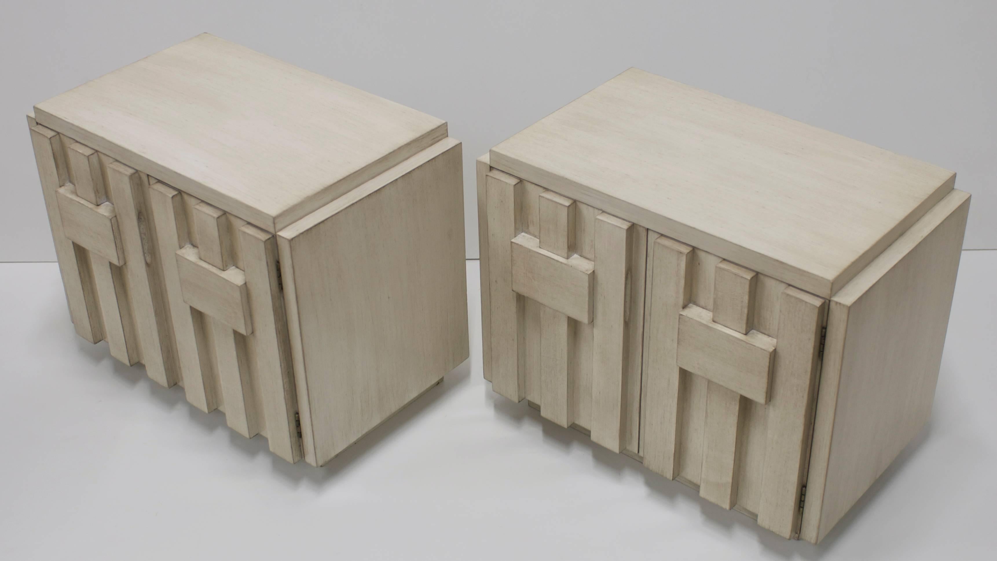20th Century Pair of Lane Brutalist Nightstands in Driftwood Finish