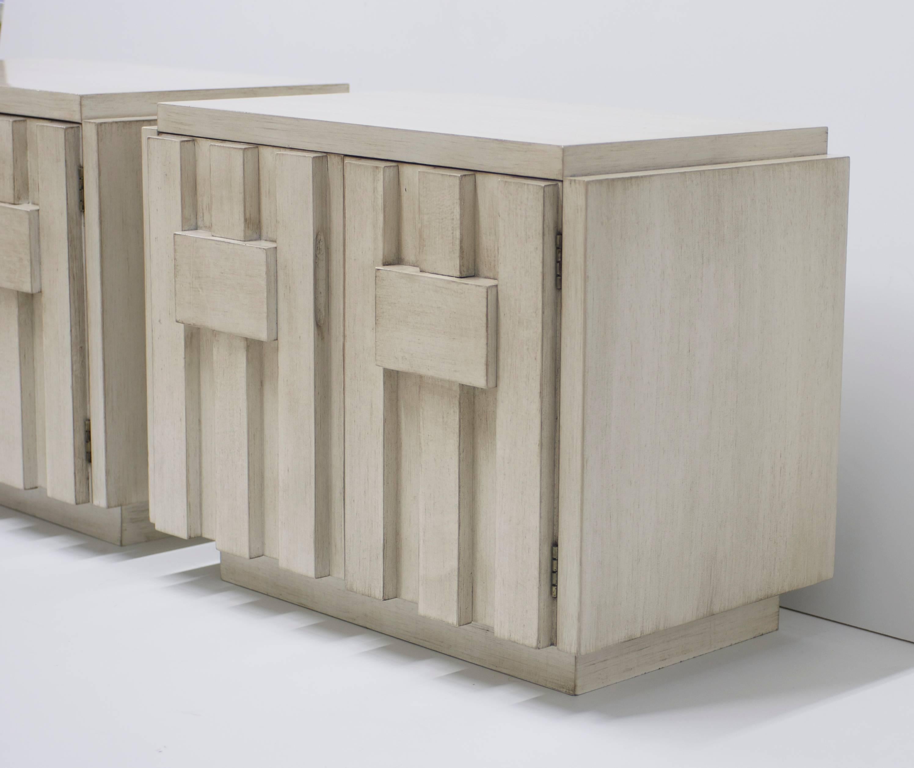 Pair of Lane Brutalist Nightstands in Driftwood Finish 2