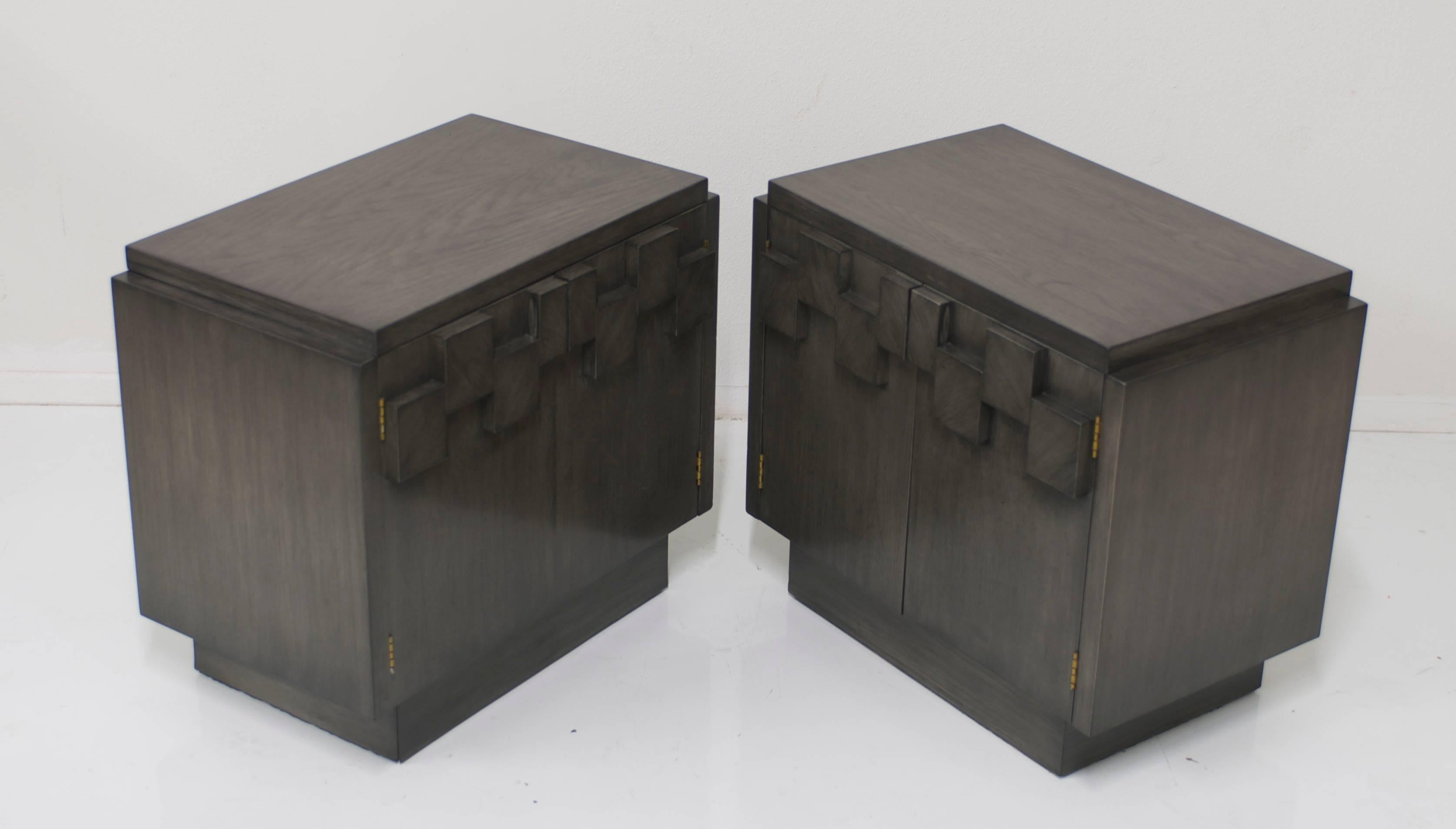 Charcoal Grey Lane Brutalist Mosaic Nightstands In Excellent Condition In Palm Springs, CA