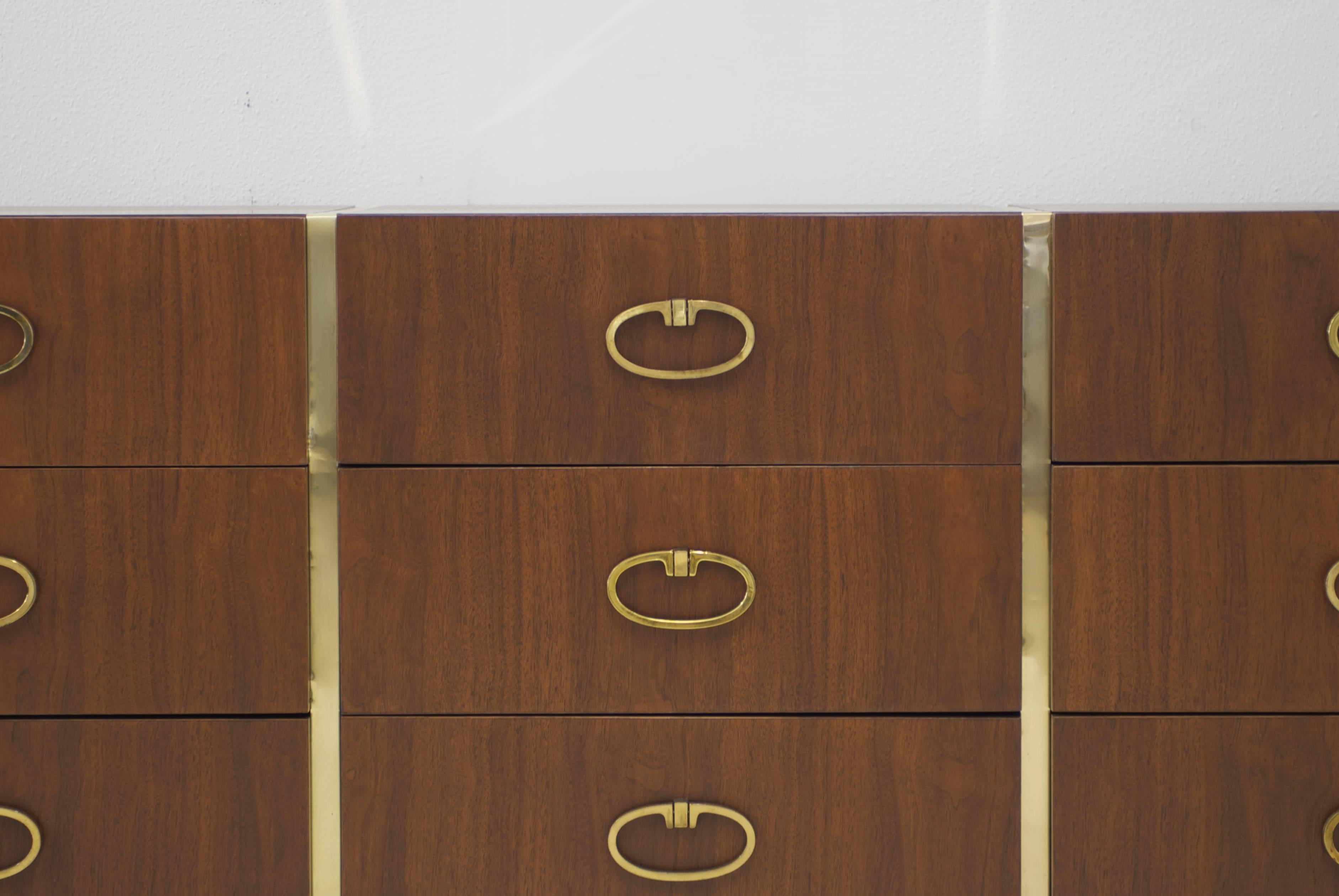 Walnut Dresser by Founders with Brass Accents and Hardware For Sale 3