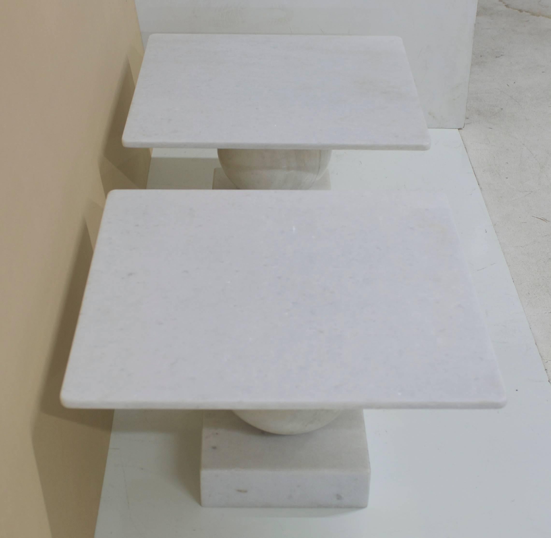 Post-Modern Pair of Geometric Post Modern Marble Side Tables