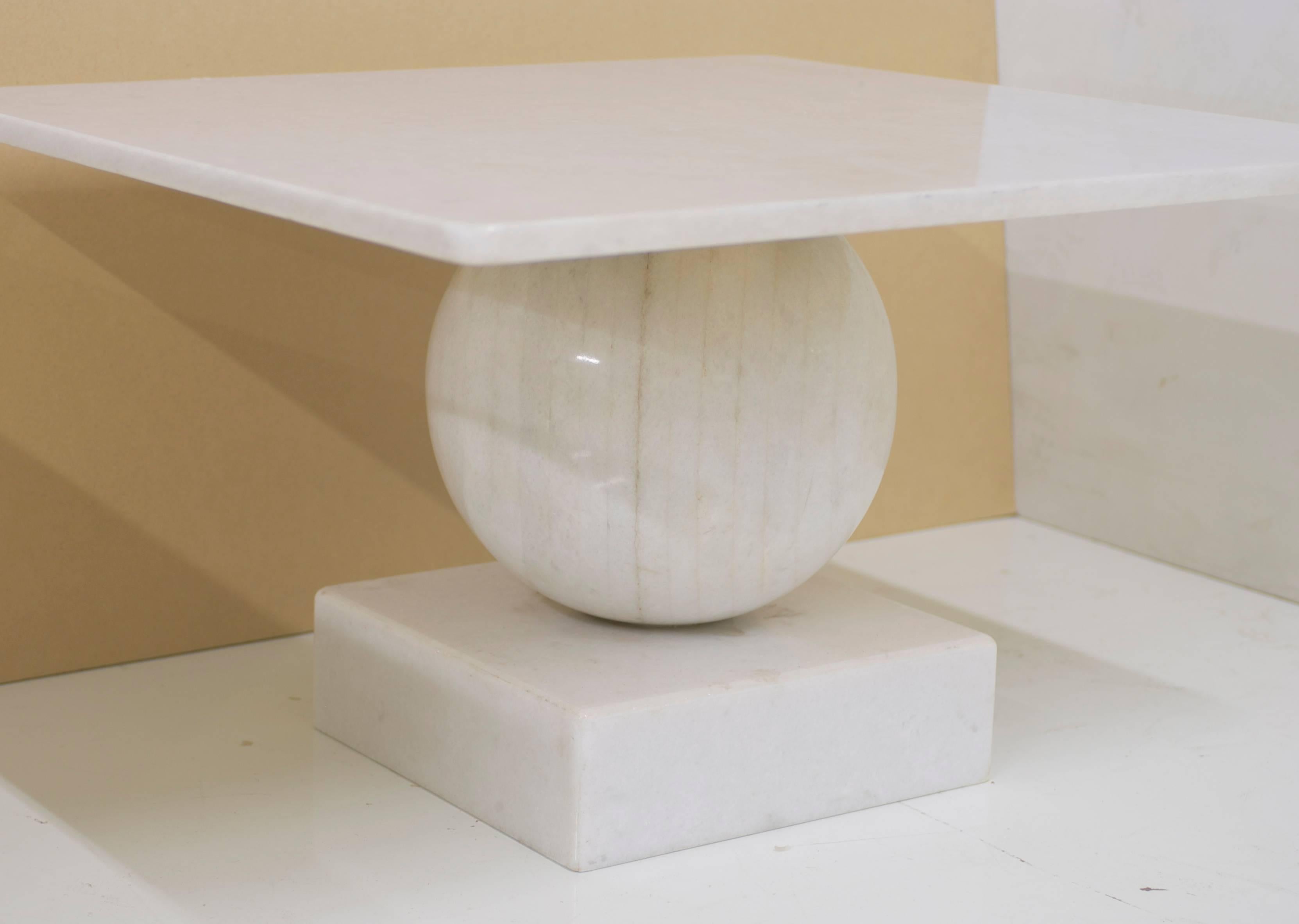 American Pair of Geometric Post Modern Marble Side Tables