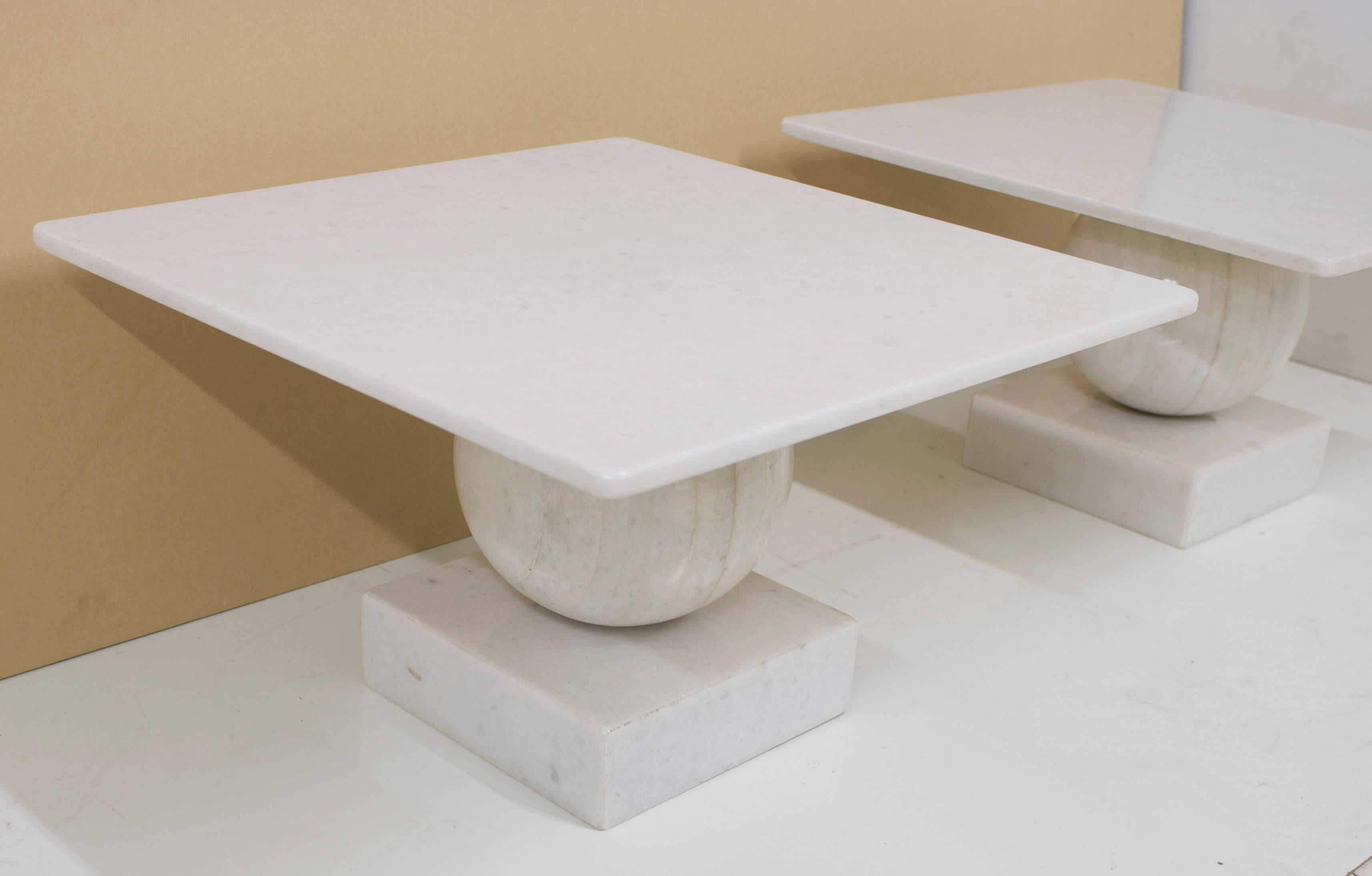 Pair of Geometric Post Modern Marble Side Tables In Excellent Condition In Palm Springs, CA