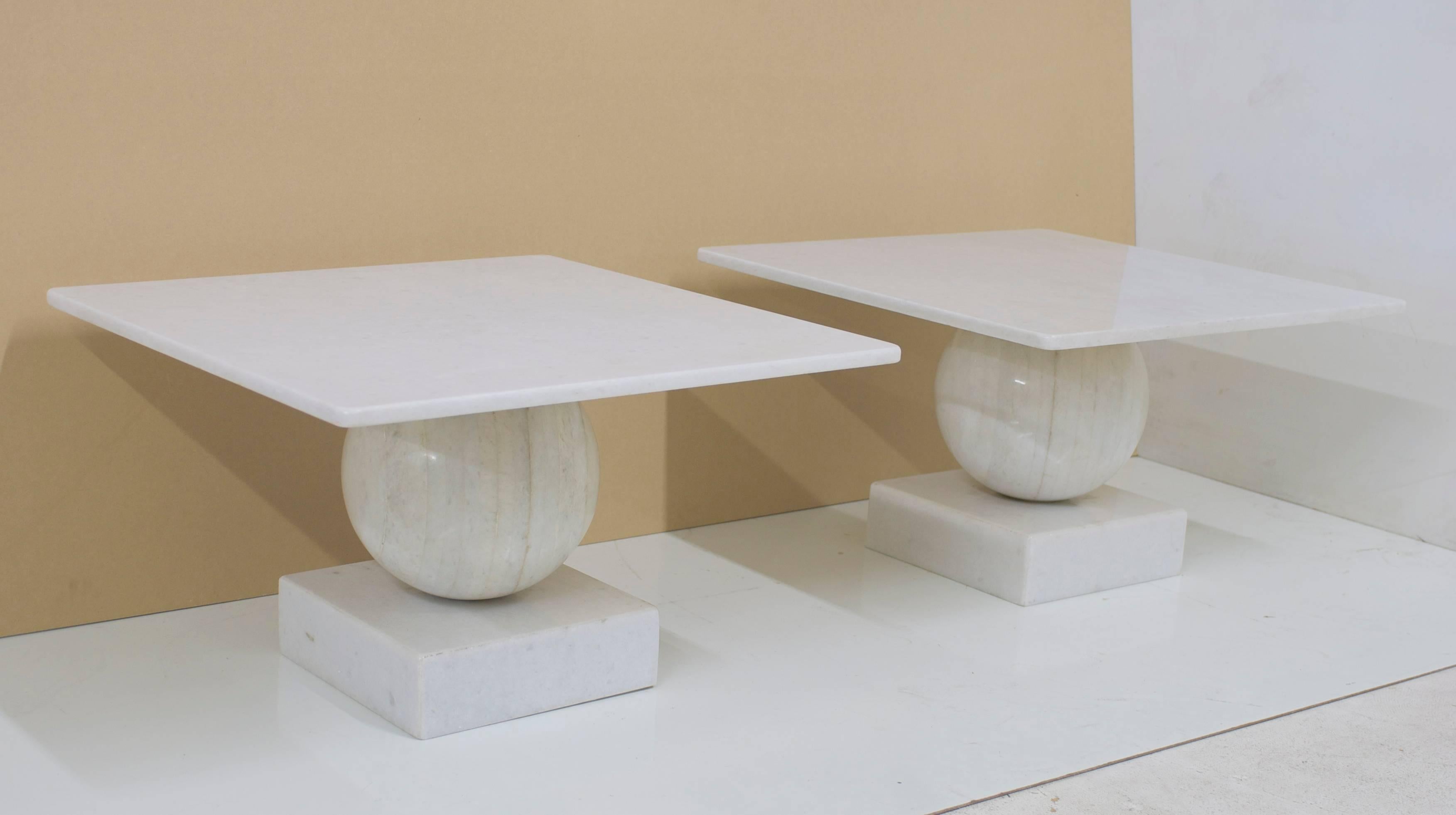 20th Century Pair of Geometric Post Modern Marble Side Tables