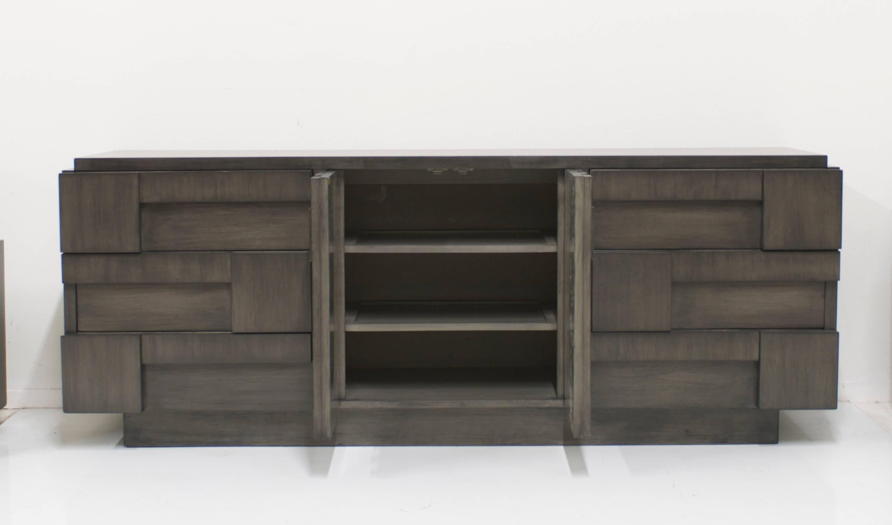 American Charcoal Grey Brutalist Lane Cabinet or Dresser