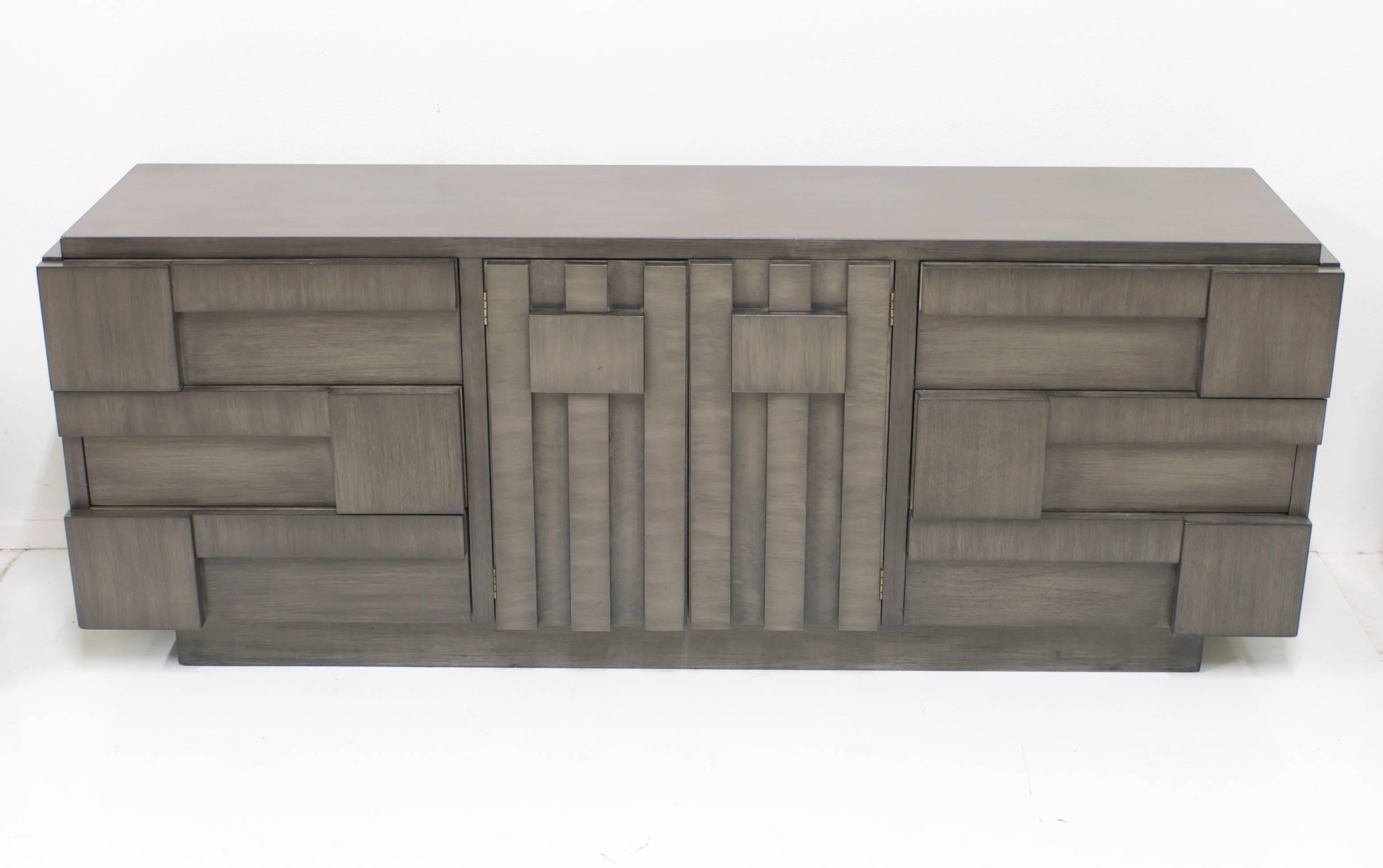 20th Century Charcoal Grey Brutalist Lane Cabinet or Dresser