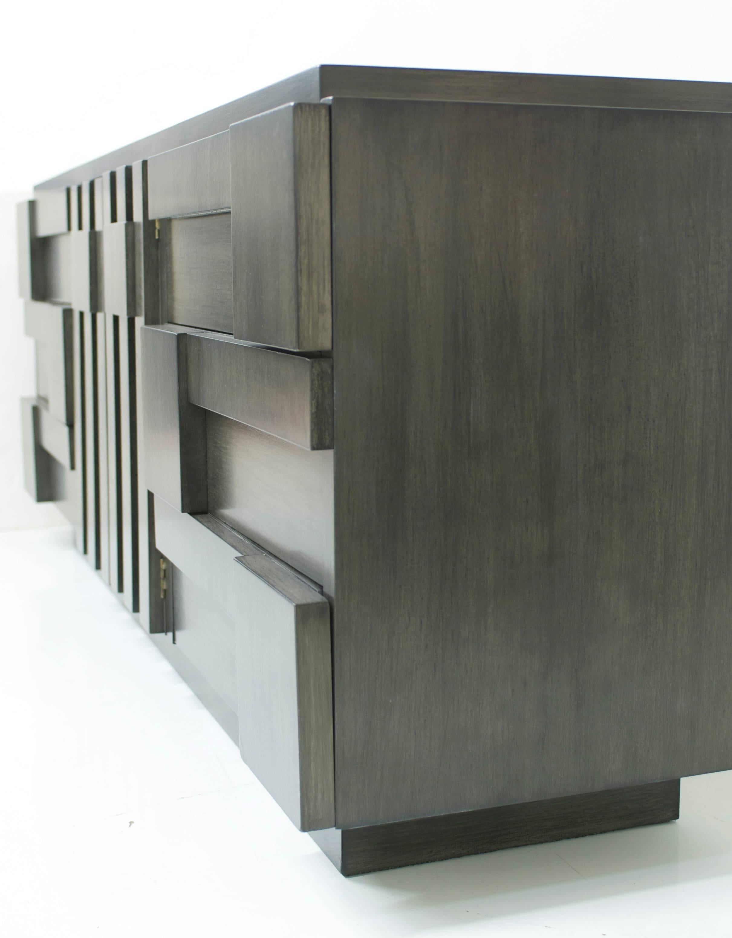 Wood Charcoal Grey Brutalist Lane Cabinet or Dresser