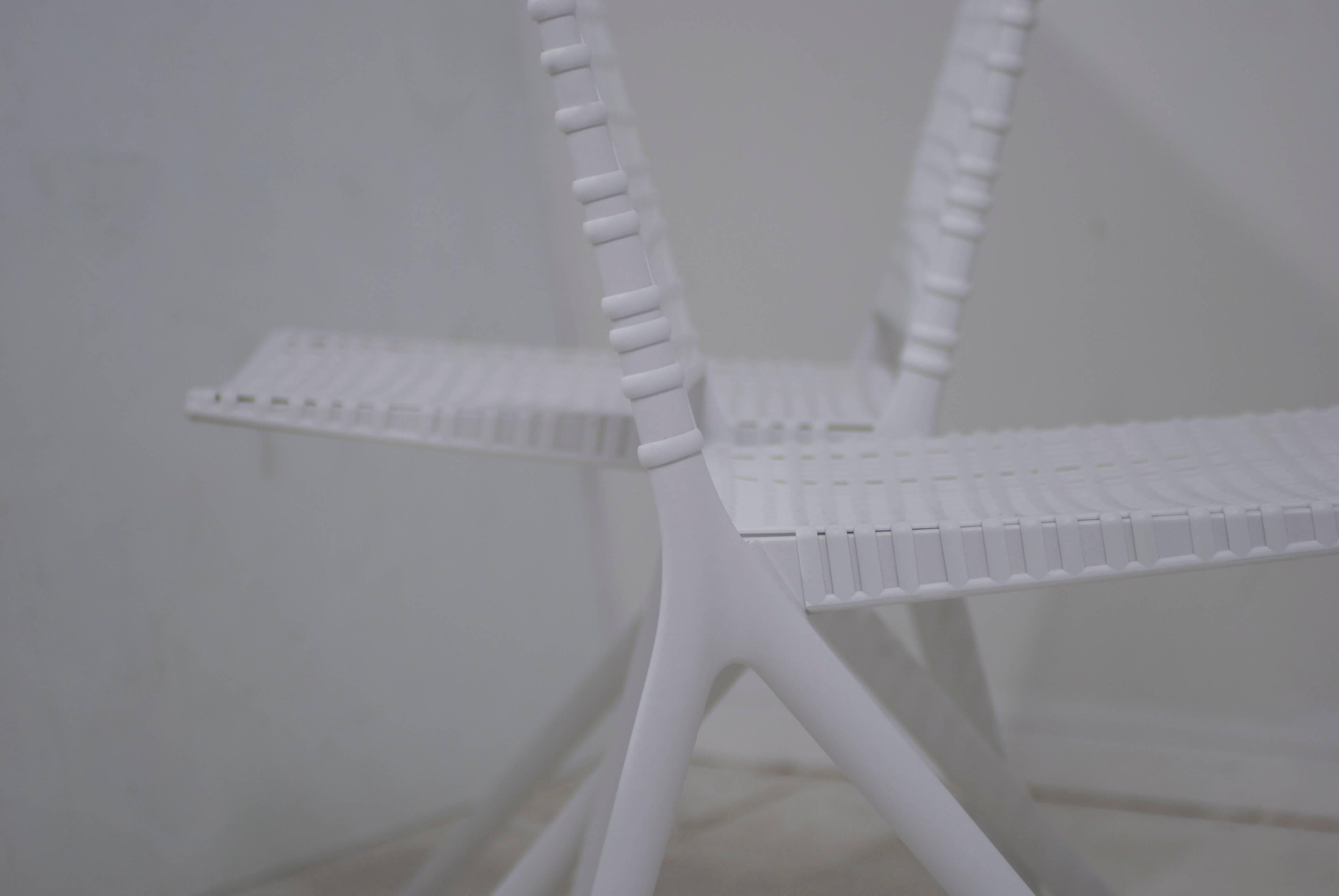 Modern Set of 9 Janus Et Cie Branch Patio Dining Chairs in White Powder Coated Aluminum