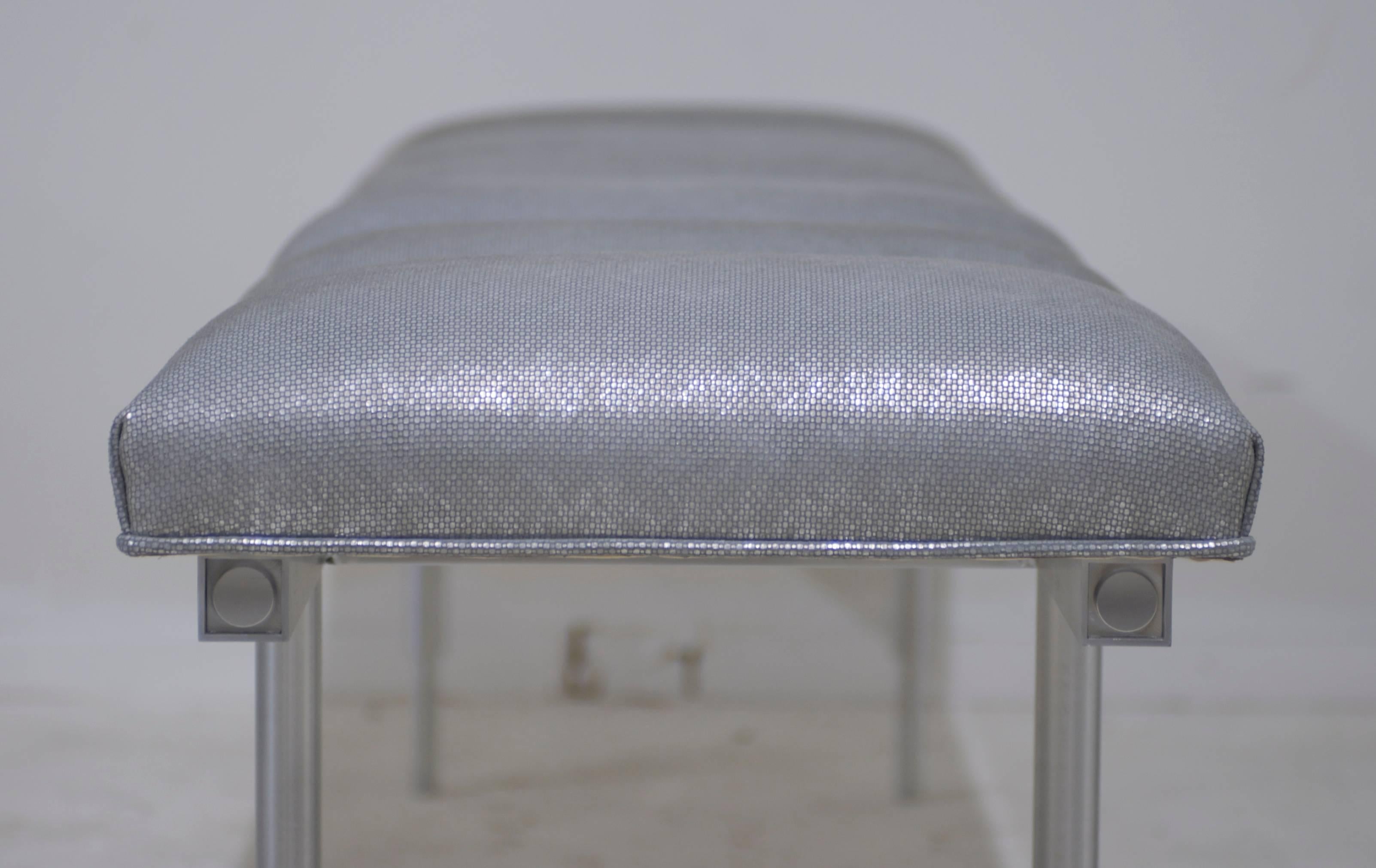 American Channel Tufted Modernist Leather Mid-Century Aluminum Bench