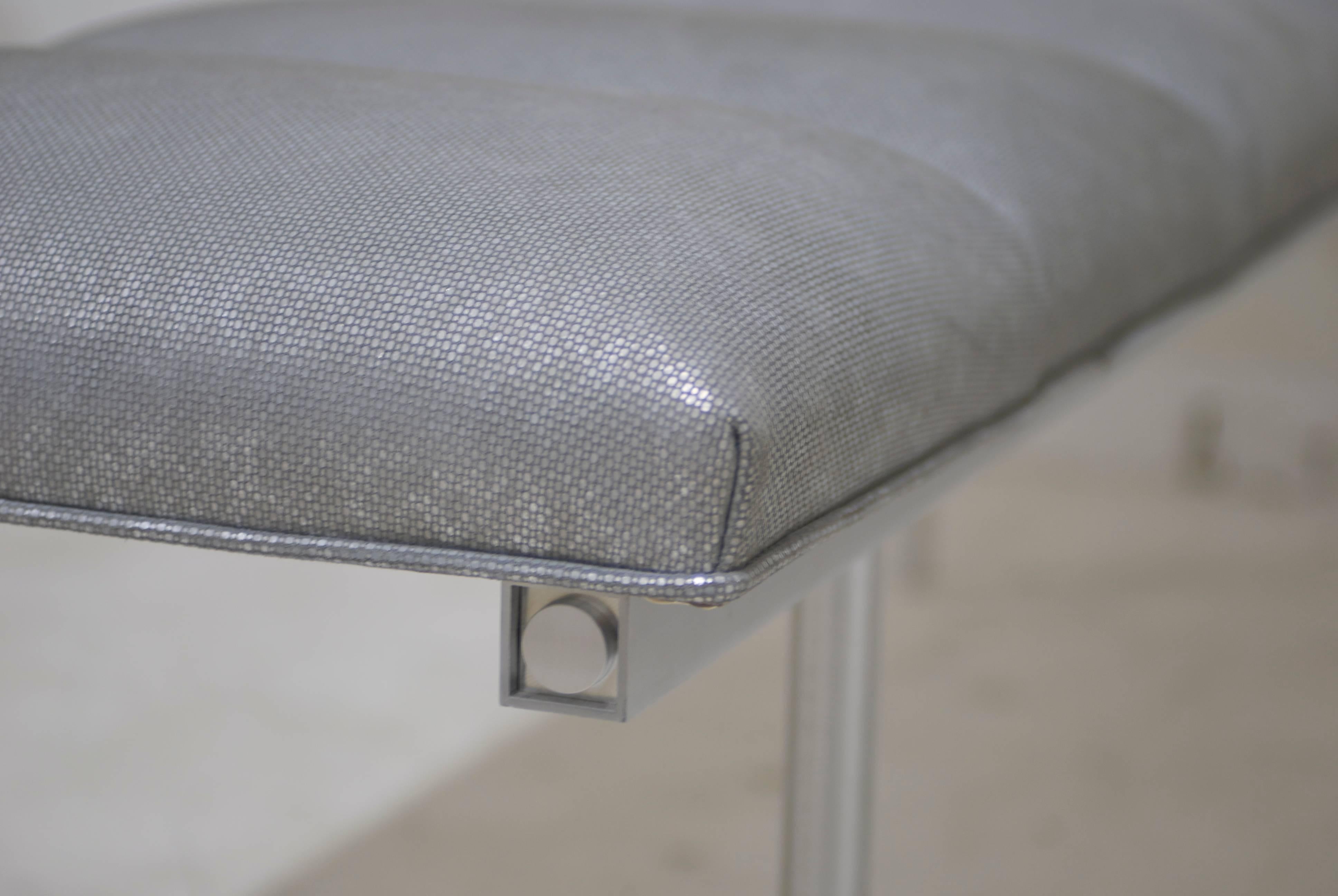 20th Century Channel Tufted Modernist Leather Mid-Century Aluminum Bench