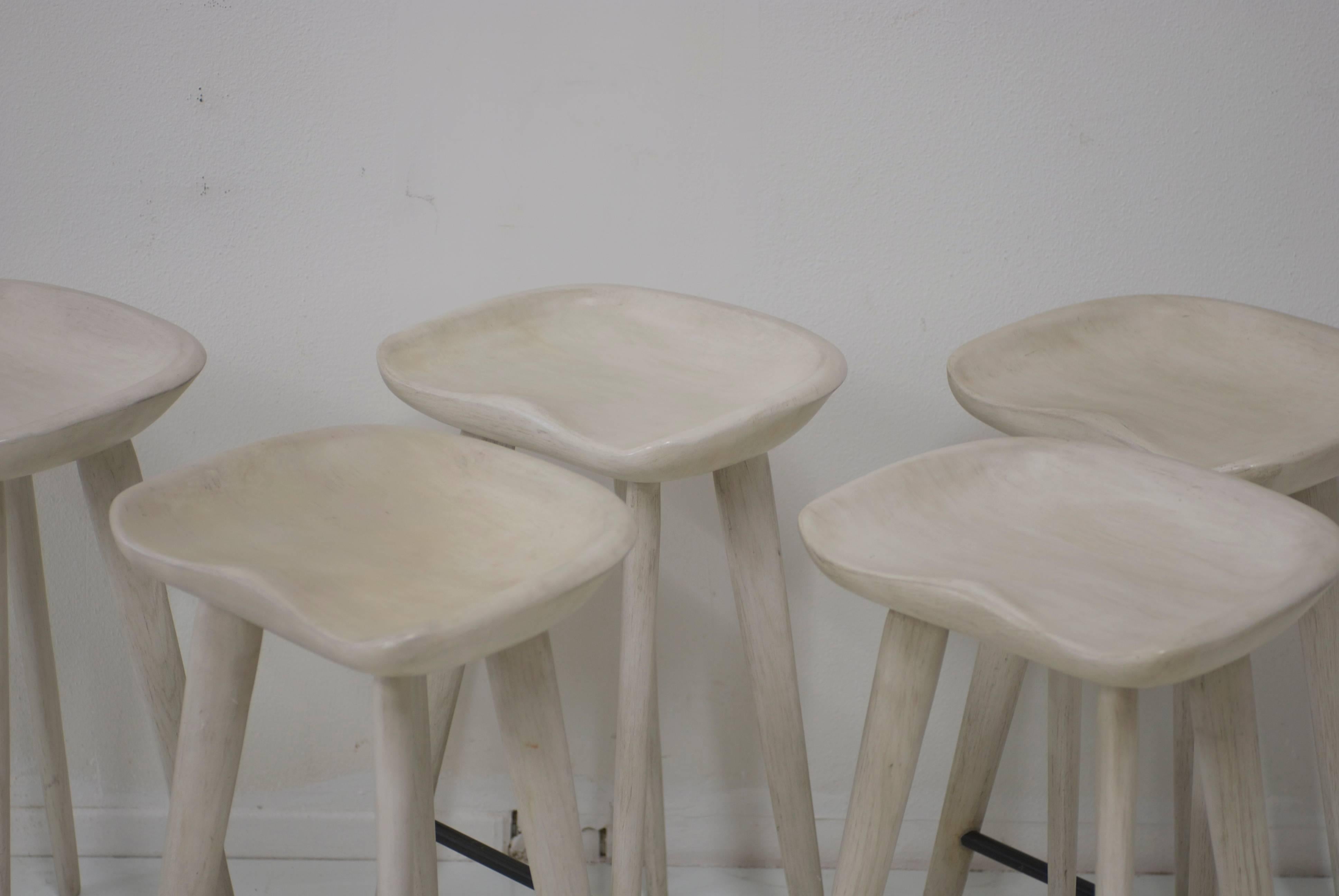 Set of Five Bar Height Tractor Seat Wooden Bar Stools in Custom Driftwood Finish 1