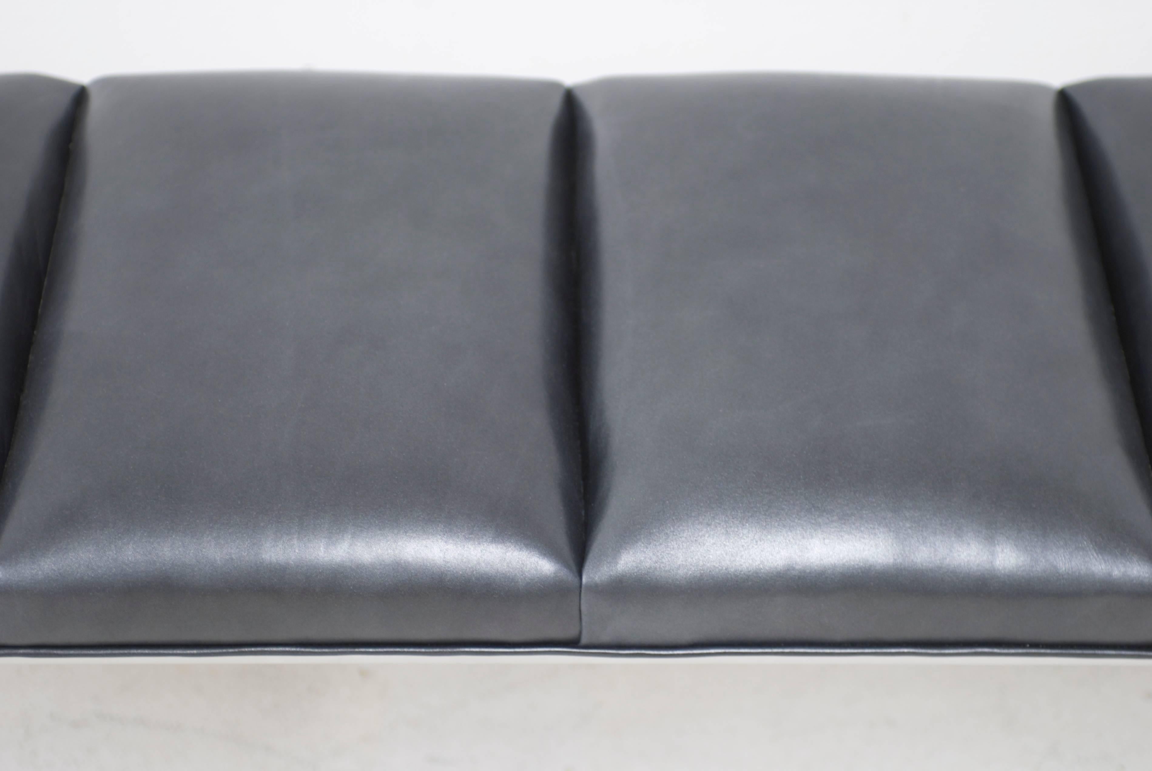 American  Chanel Tufted Black Leather and Aluminum Bench