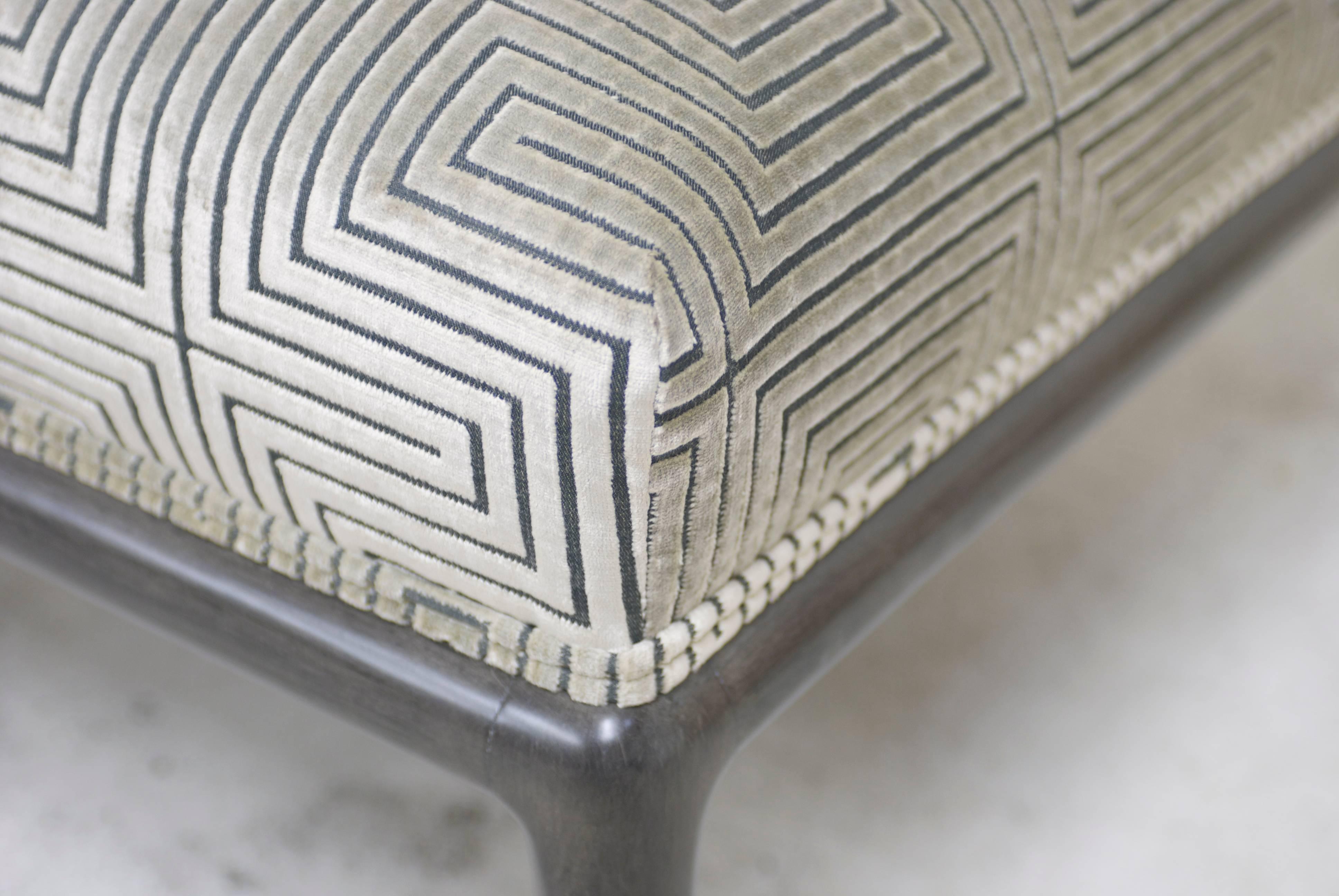 Pair of Charcoal Grey Finish Geometric Cut Velvet Mid-Century Slipper Chairs 3