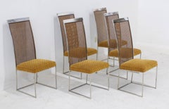 Set of Six Milo Baughman Chrome and Cane High Back Dining Chairs
