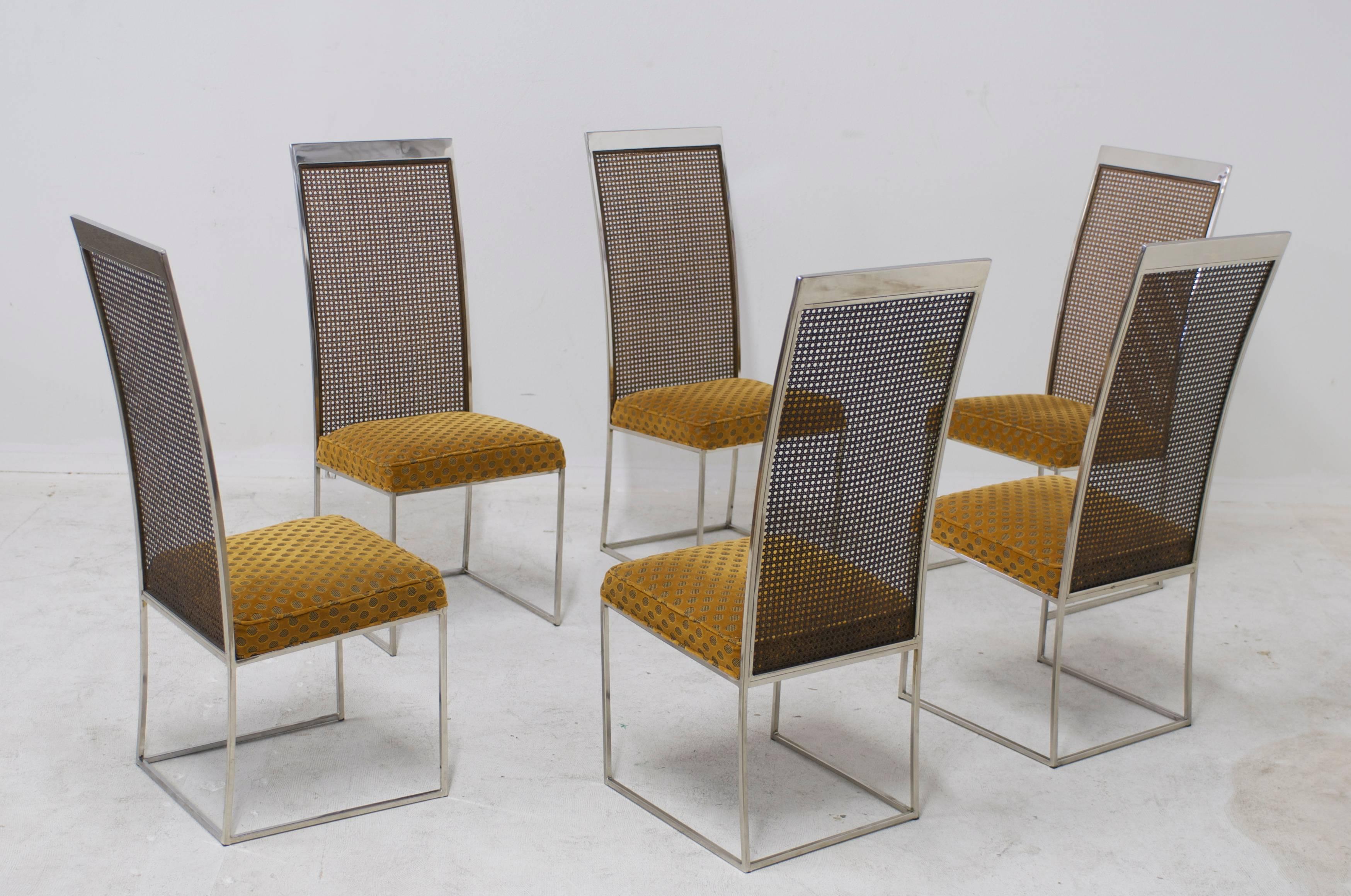 Set of Six Milo Baughman Chrome and Cane High Back Dining Chairs In Good Condition In Palm Springs, CA