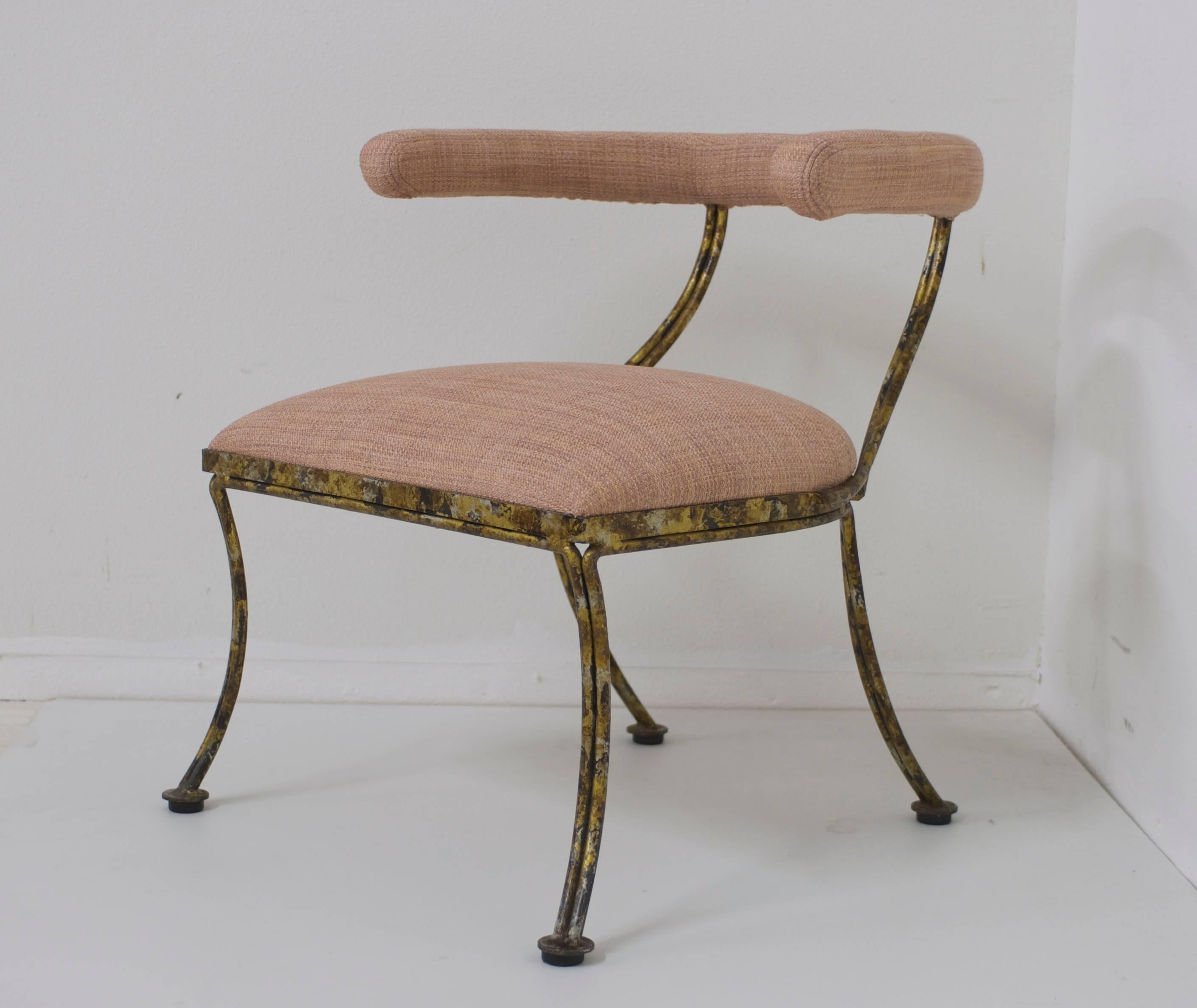 Gilt Metal Klismos Occasional Chair in Blush Pink 1