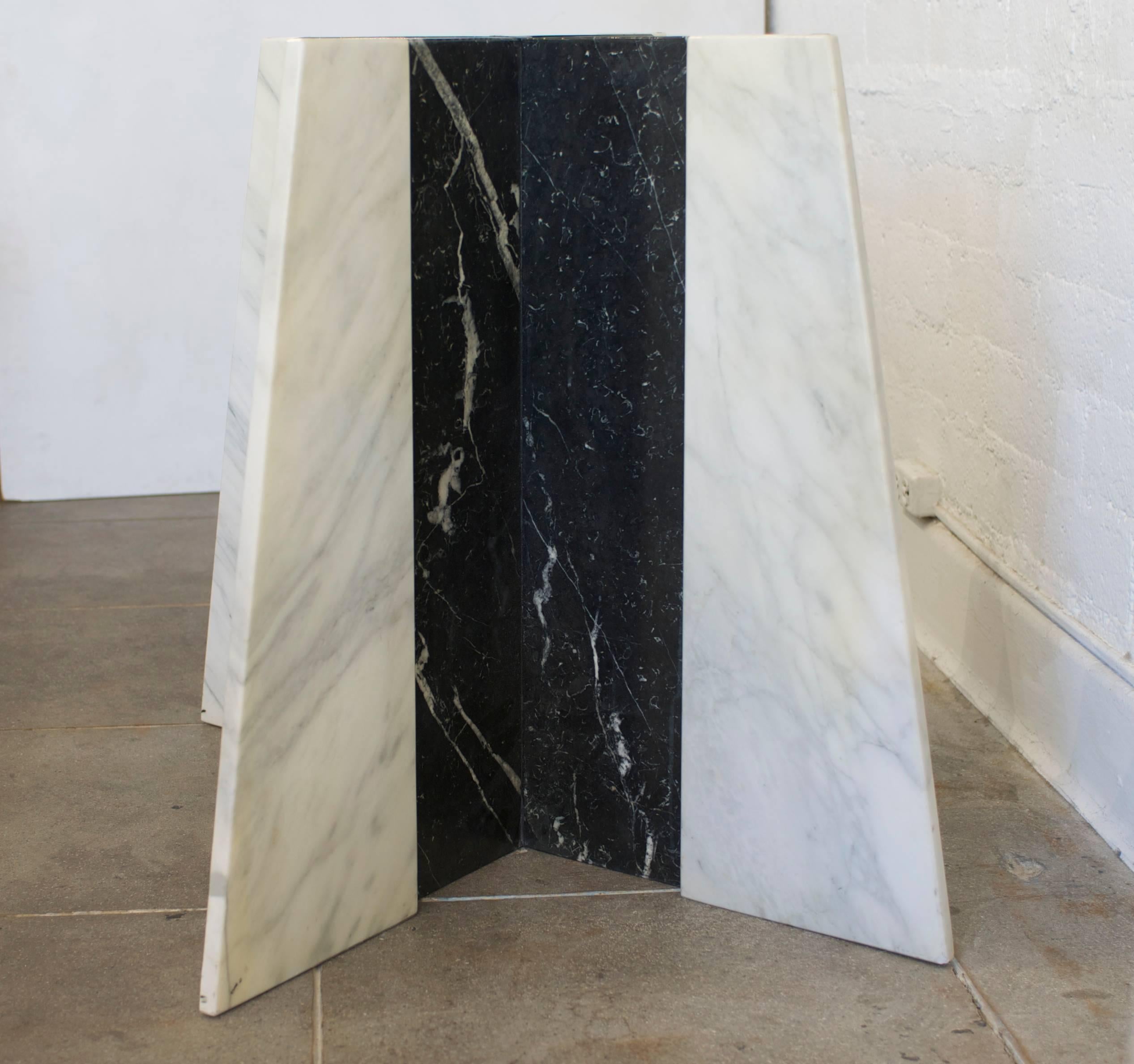 Italian Black and White Marble Table Bases with Round Glass Top