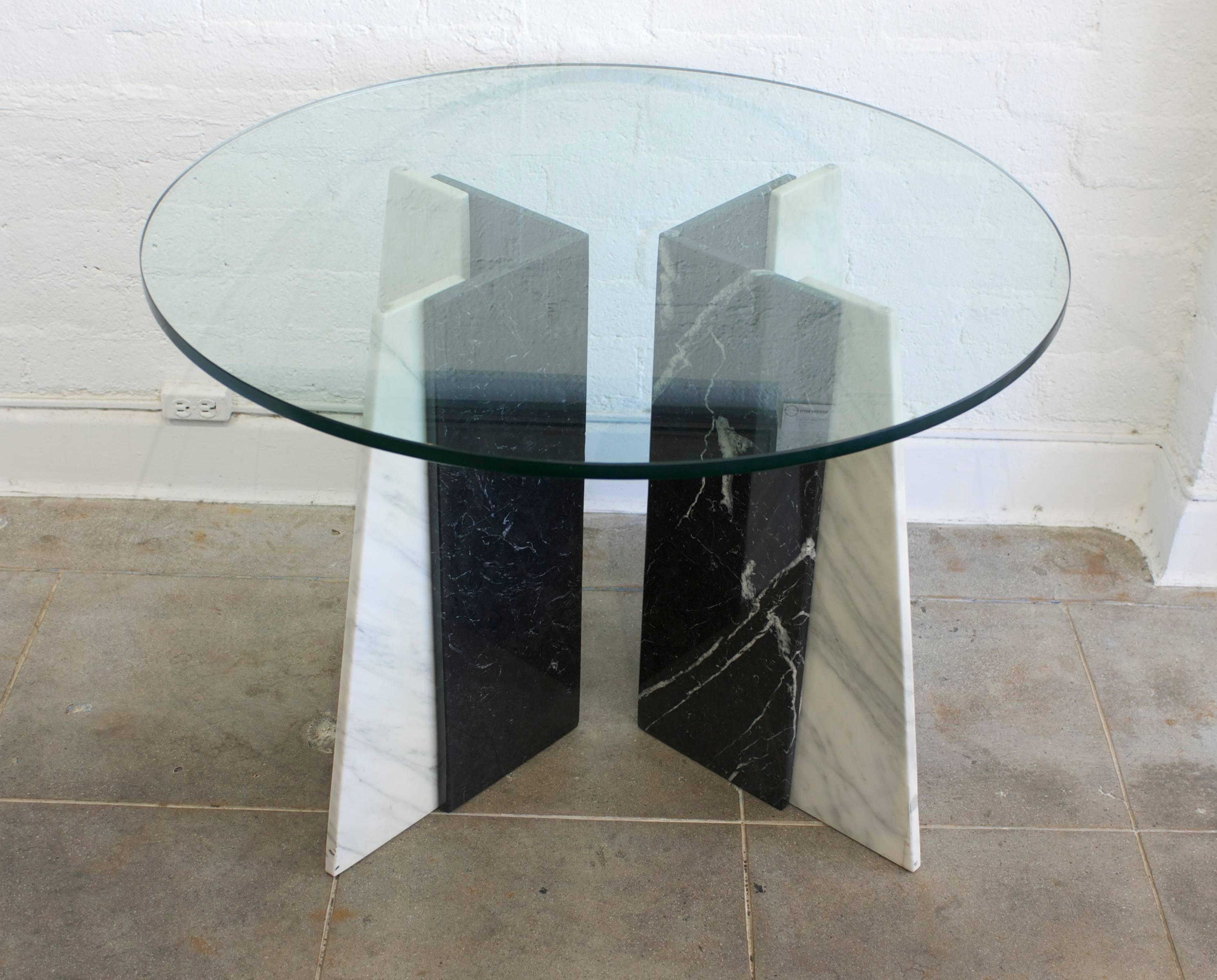 glass table with marble base