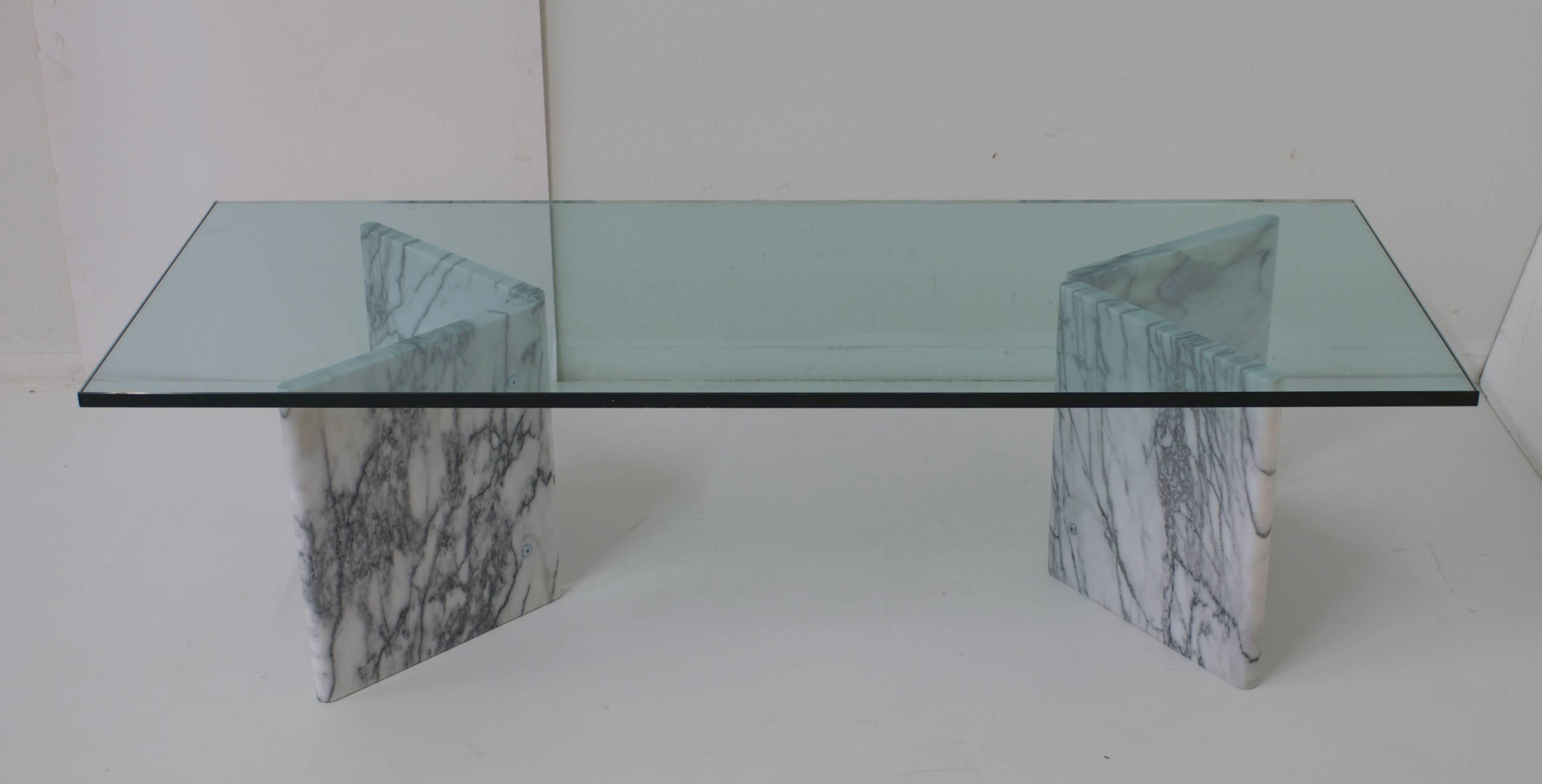Low Carrara Square or Rectangular or Round Glass and Marble Cocktail Table Base In Good Condition For Sale In Palm Springs, CA
