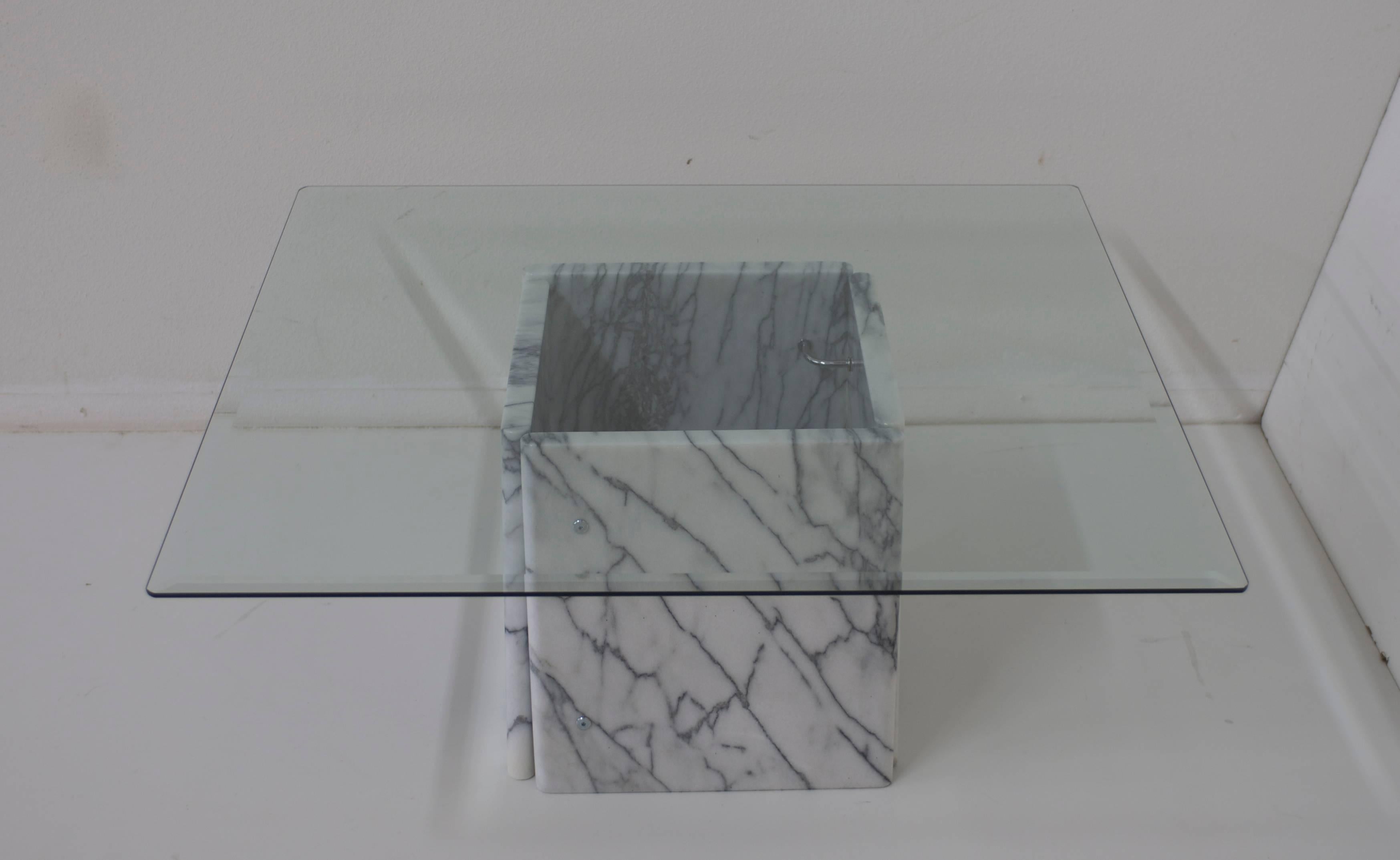 Low Carrara Square or Rectangular or Round Glass and Marble Cocktail Table Base For Sale 2