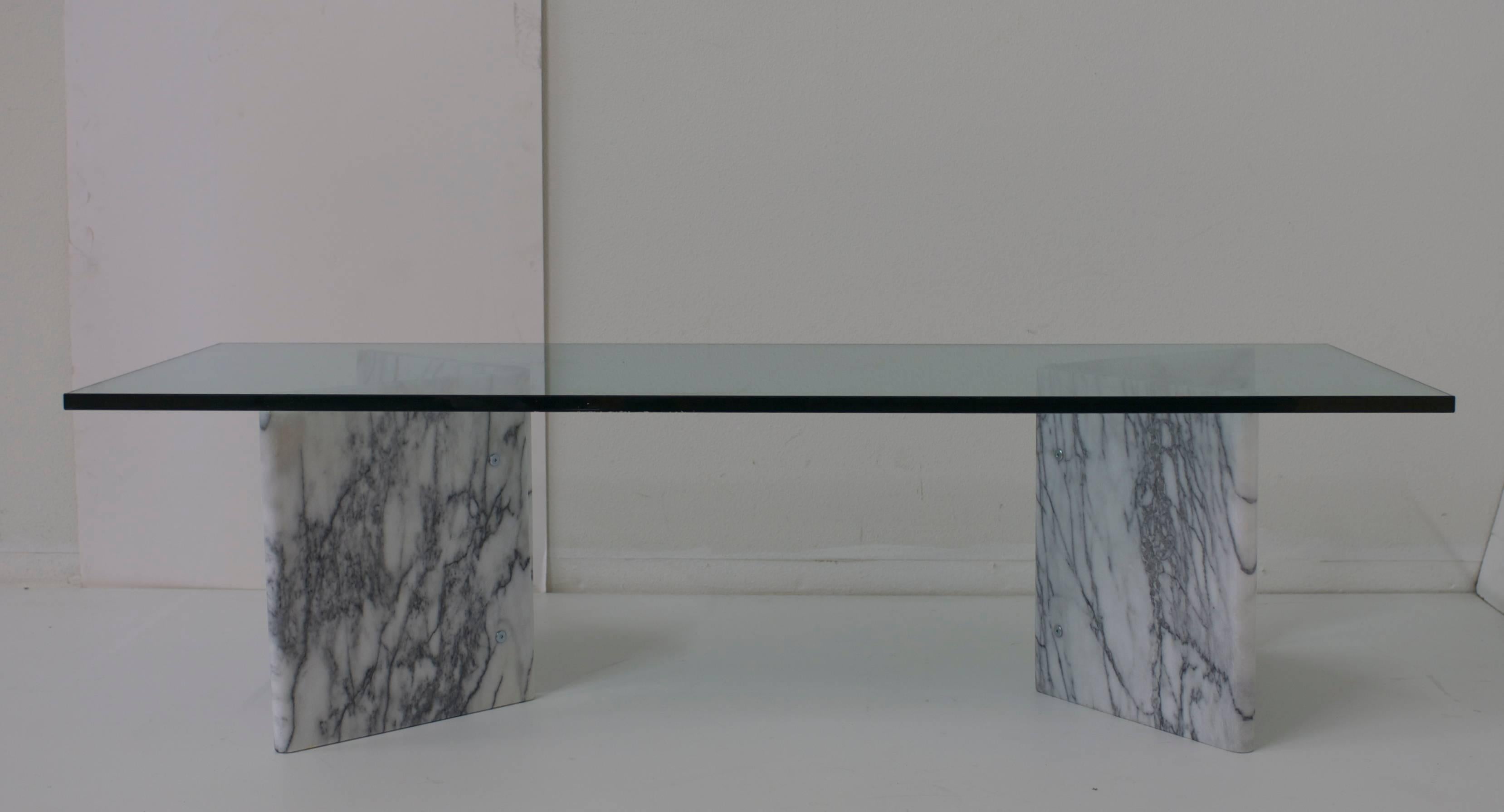 Italian Low Carrara Square or Rectangular or Round Glass and Marble Cocktail Table Base For Sale