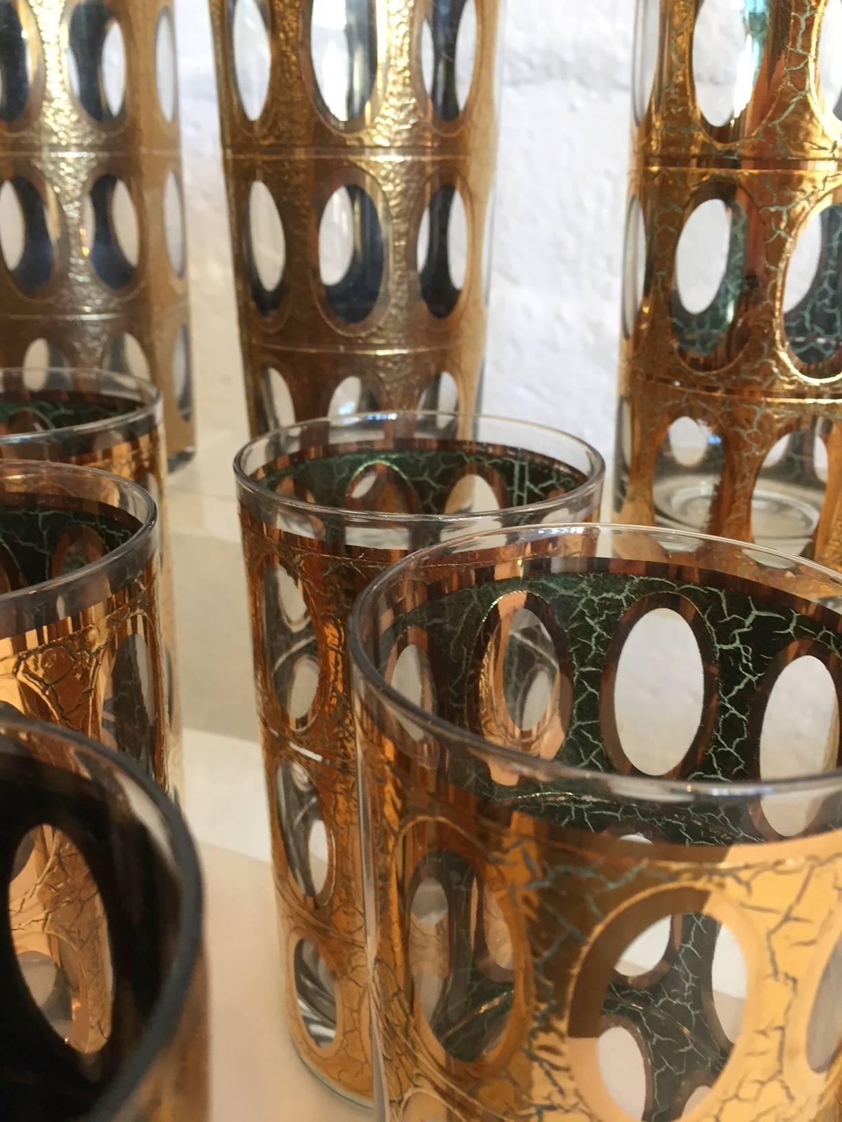 Mid-Century Modern Set of 24 Culver Pisa Cocktail Glasses  22-Karat Gold Barware