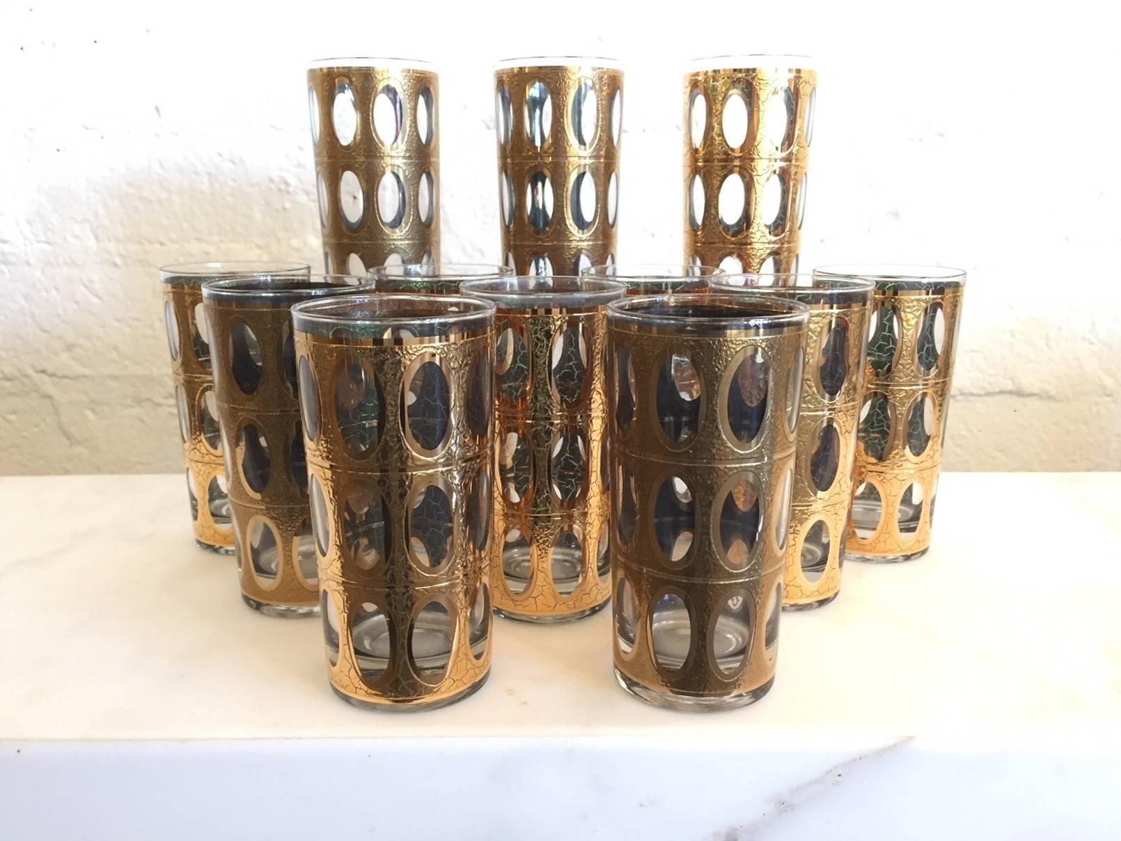 Set of 24 Culver Pisa Cocktail Glasses  22-Karat Gold Barware In Excellent Condition In Palm Springs, CA