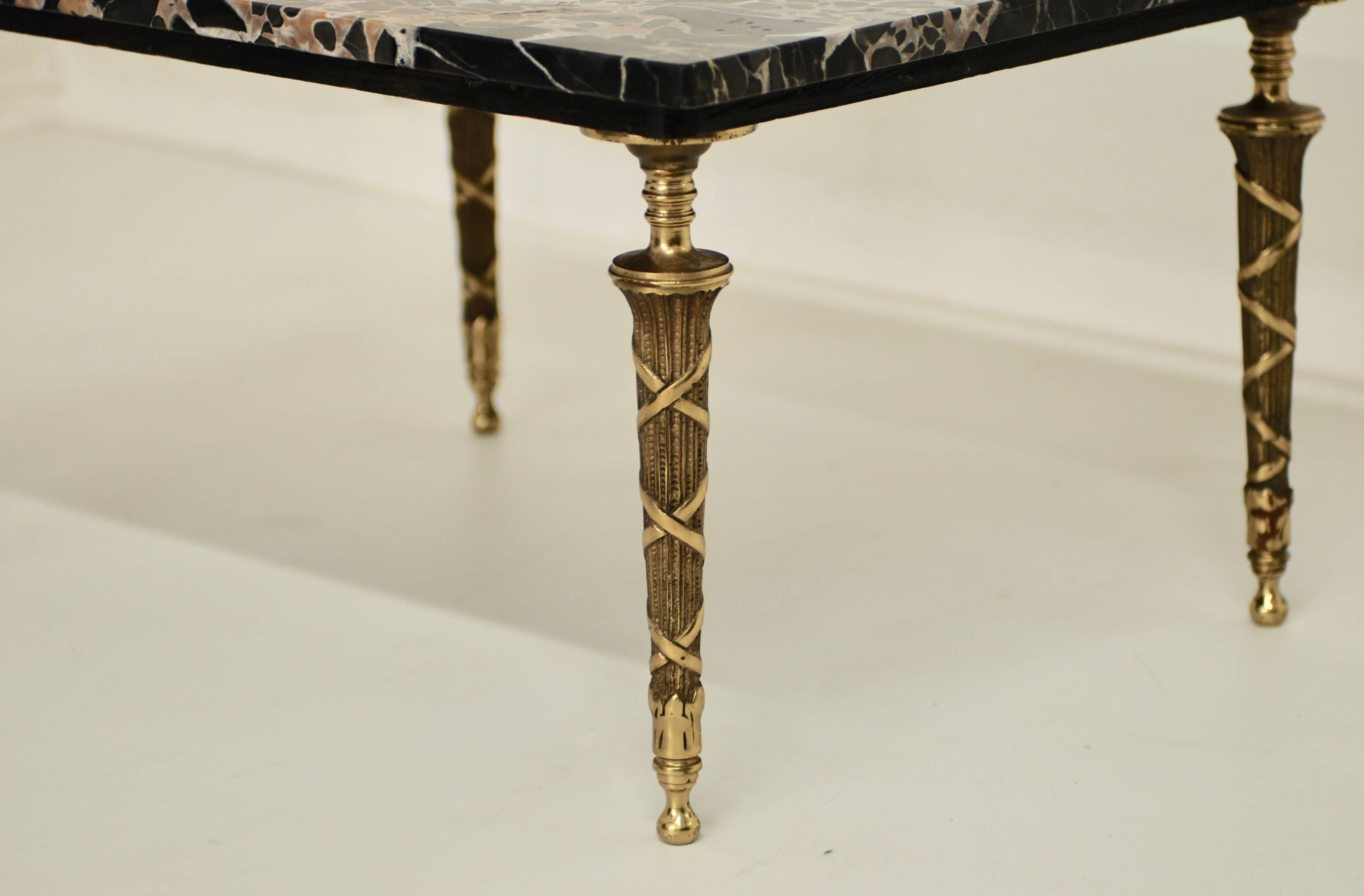 Brass Neoclassical Italian Black Marble and Bronze Side or Petite Cocktail Table For Sale