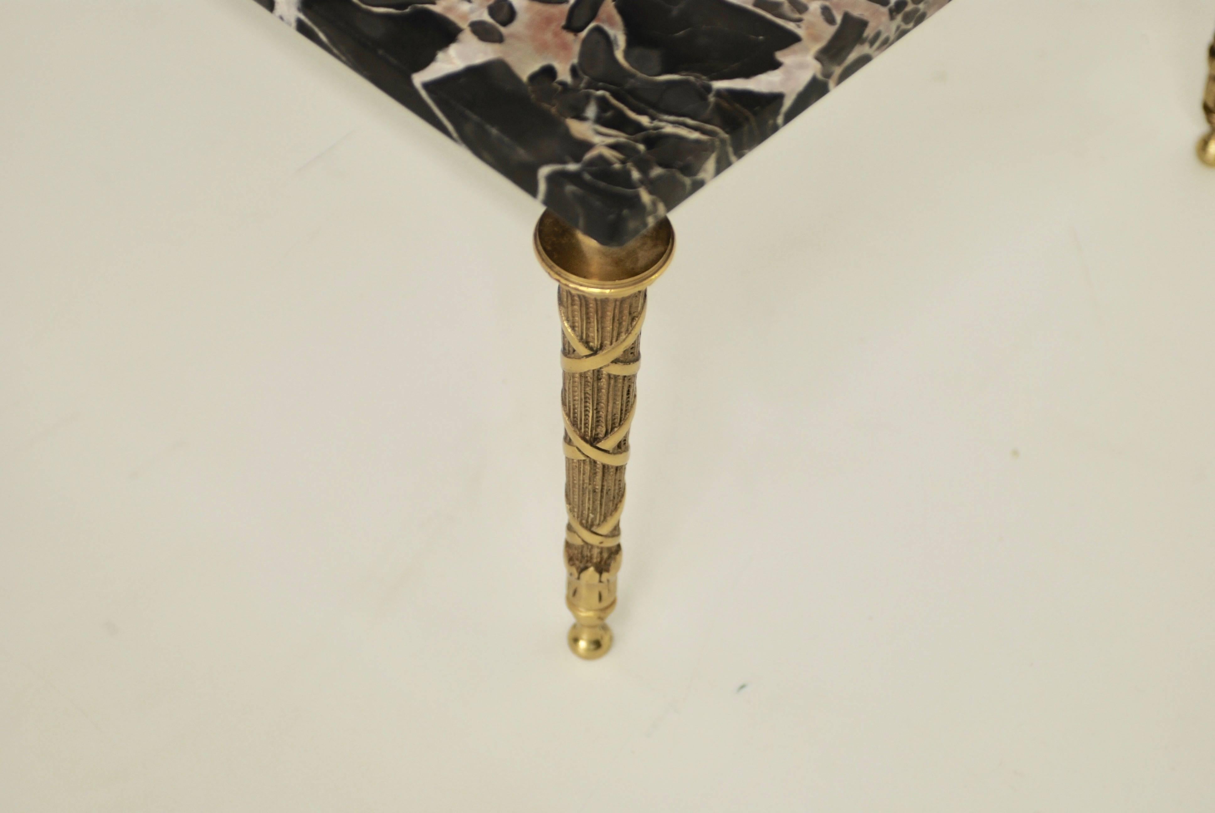 Neoclassical Italian Black Marble and Bronze Side or Petite Cocktail Table For Sale 1