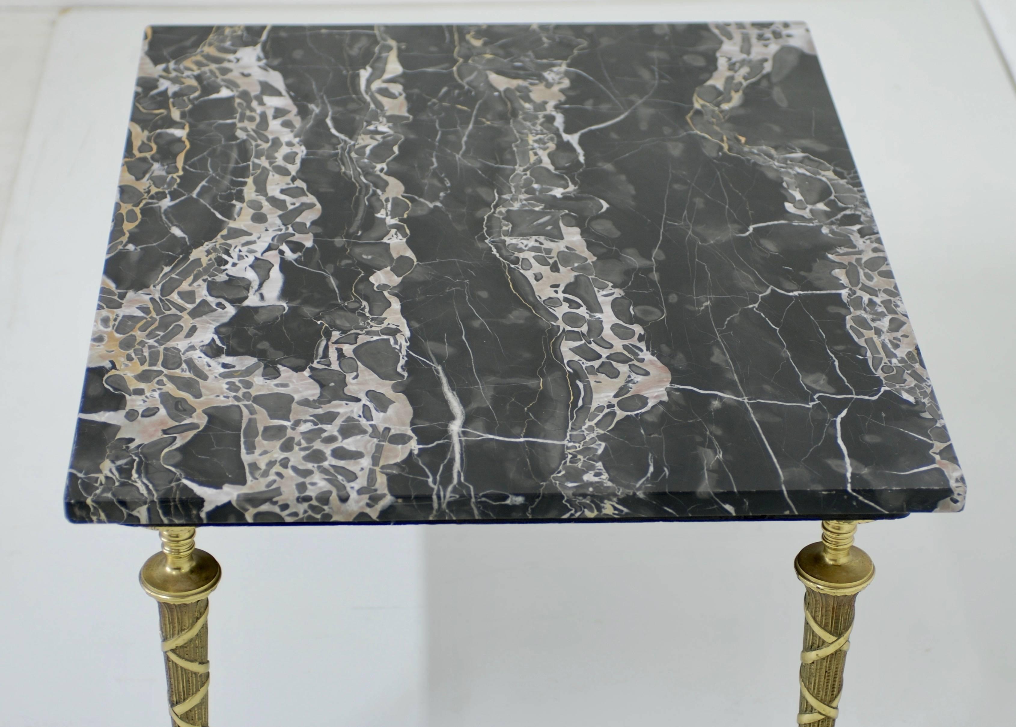 20th Century Neoclassical Italian Black Marble and Bronze Side or Petite Cocktail Table For Sale