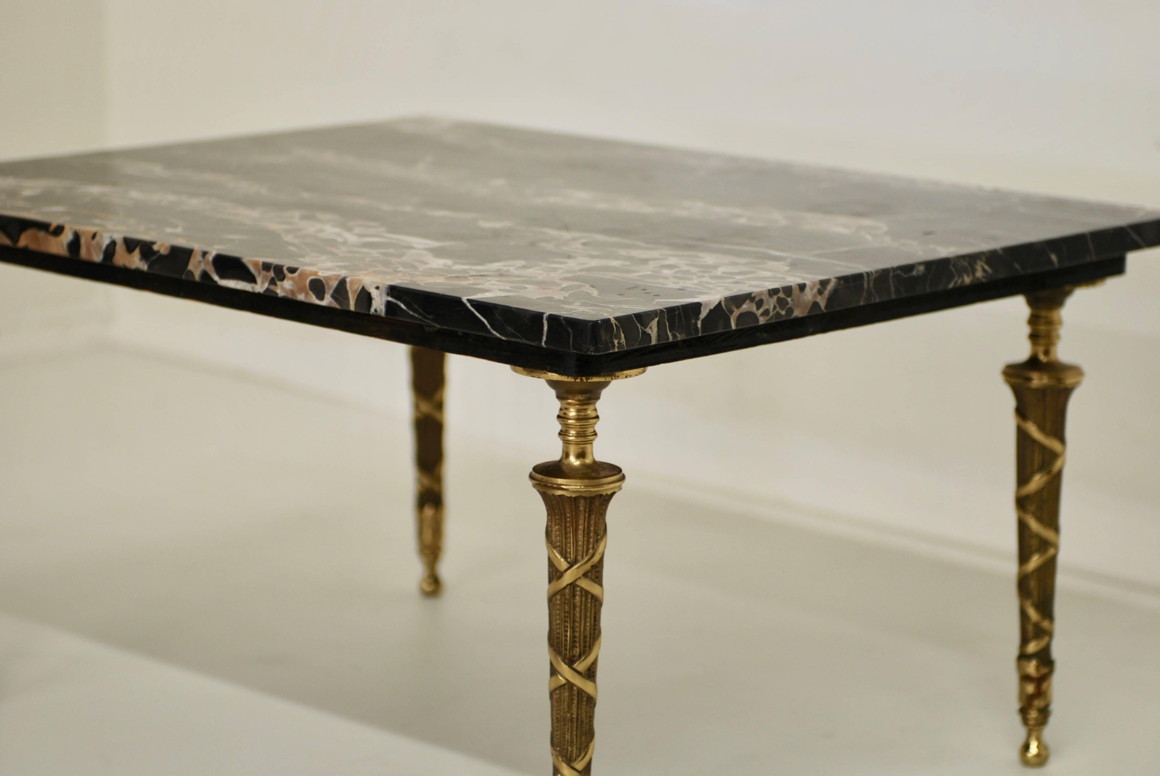 Neoclassical Revival Neoclassical Italian Black Marble and Bronze Side or Petite Cocktail Table For Sale