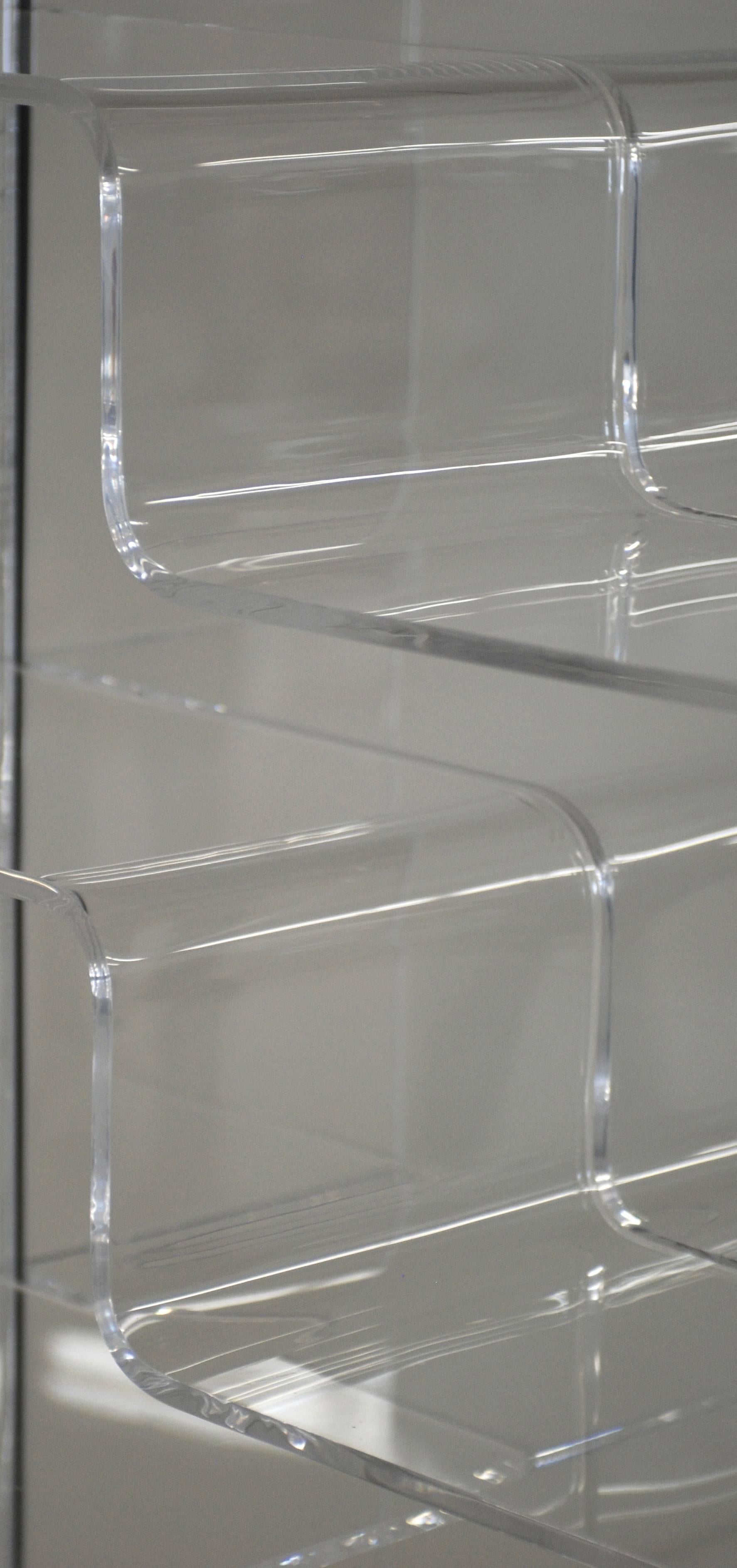  Tall Lucite and Mirror Lighted Shelving Vitrine In Excellent Condition In Palm Springs, CA