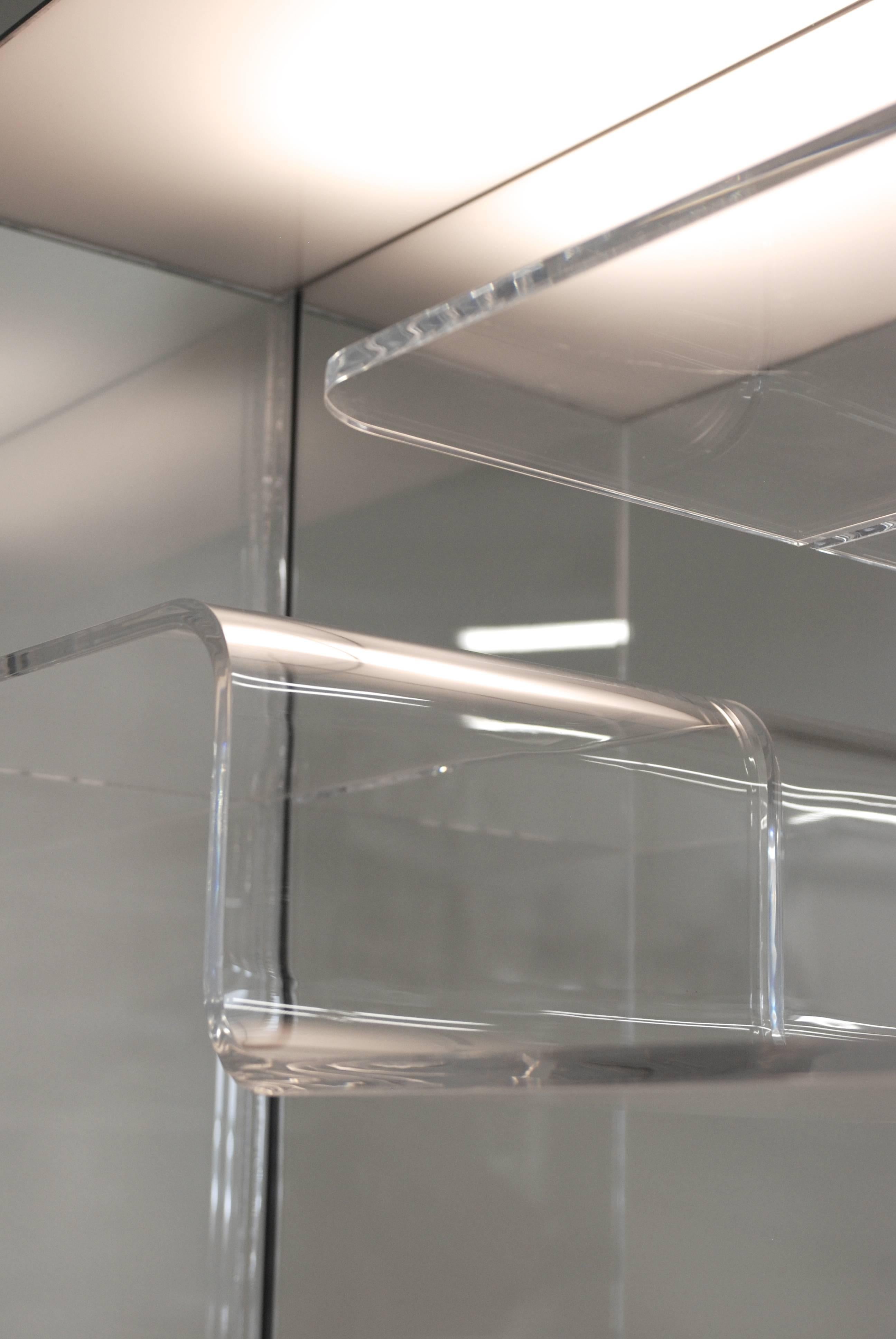 Tall Lucite and Mirror Lighted Shelving Vitrine 1