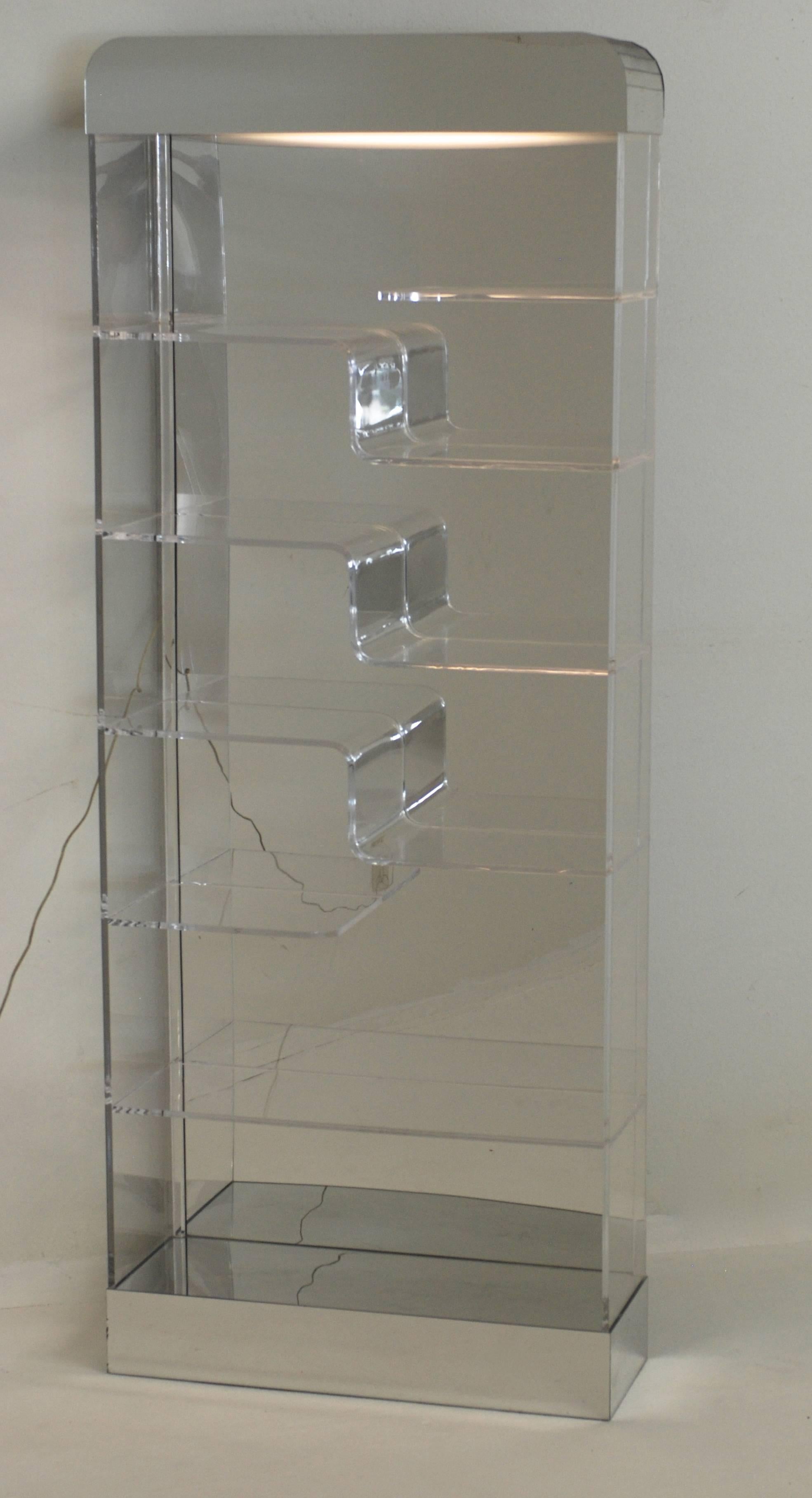  Tall Lucite and Mirror Lighted Shelving Vitrine 3